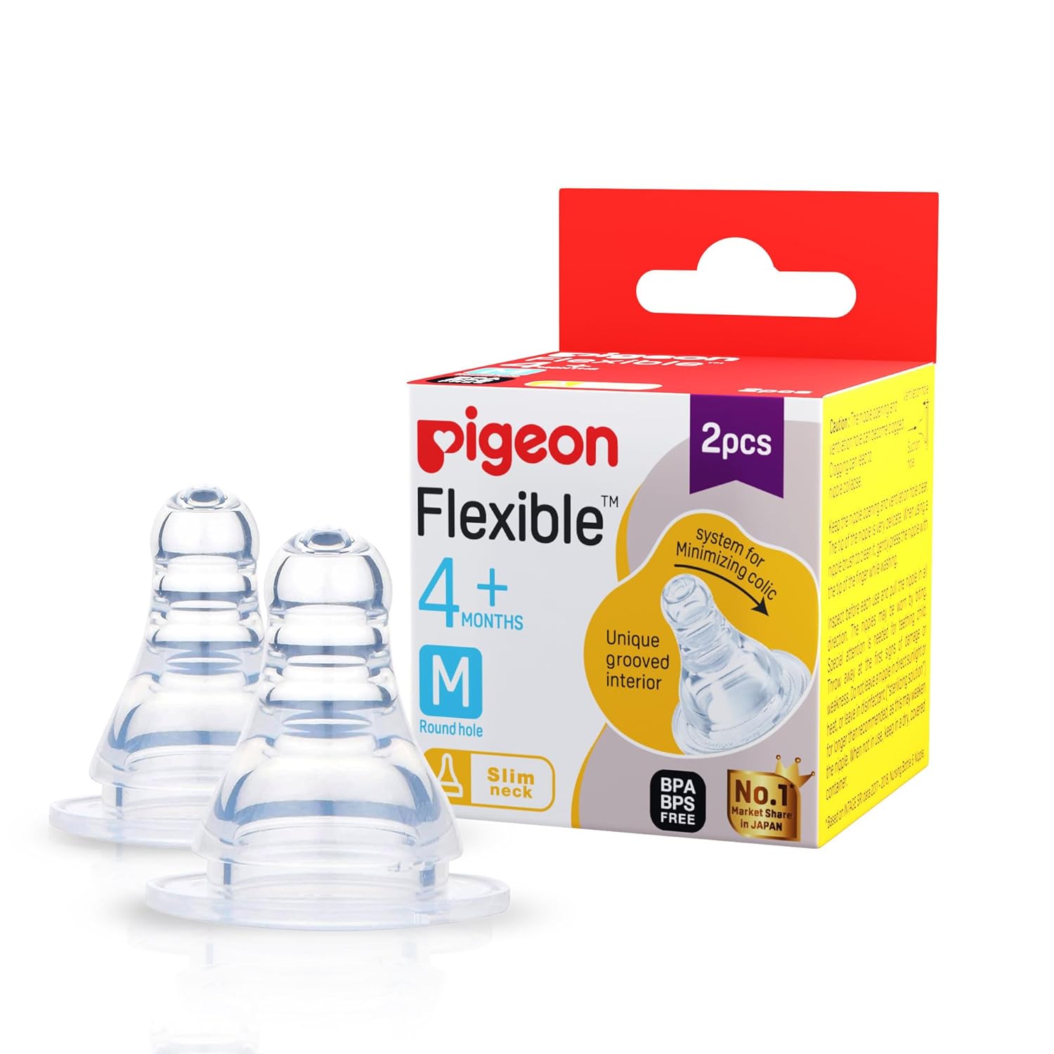 Pigeon Flexible Nipples 4M+ (Size M) BPA/BPS Free - pack of 2
