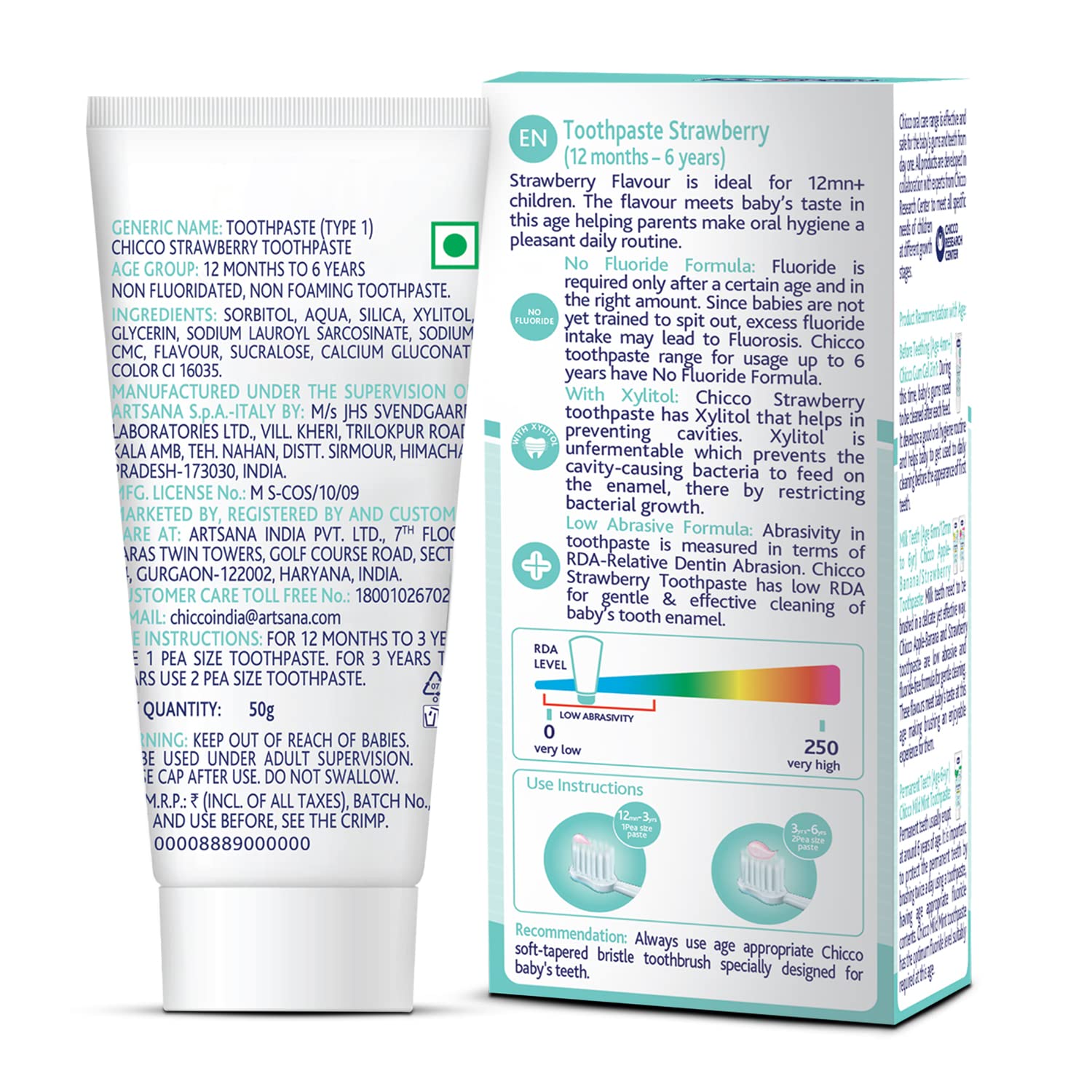 Chicco Toothpaste for Kids 50g - Strawberry Flavour - 12m to 6yrs