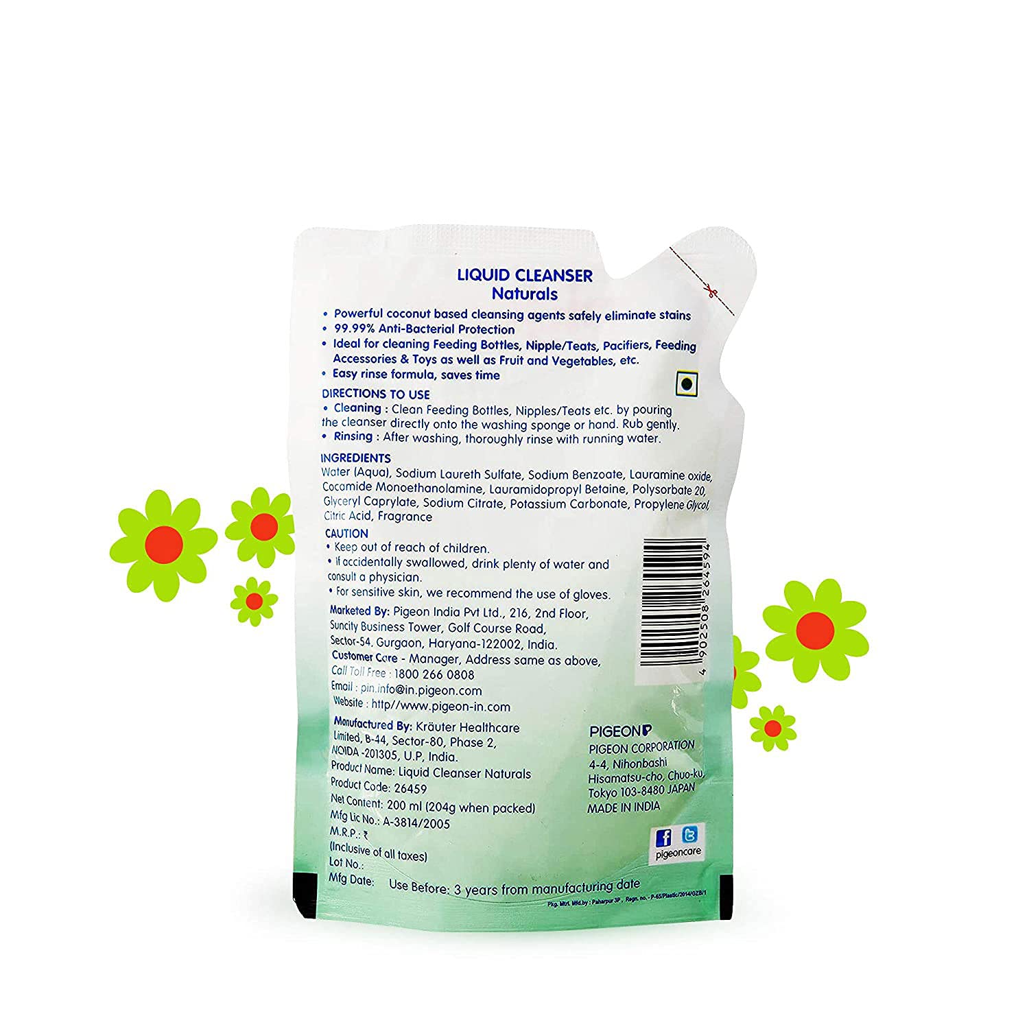 Pigeon Liquid Cleanser Natural safely cleans Baby Accessories, Toys, Fruit & Vegetables - 200ml Refill Pack