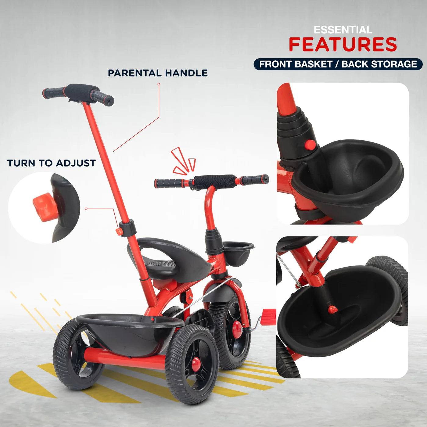 Baybee Trilo 2 in 1 Baby Tricycle for Kids, Smart Kids Tricycle with Parental Push Handle - (RED)