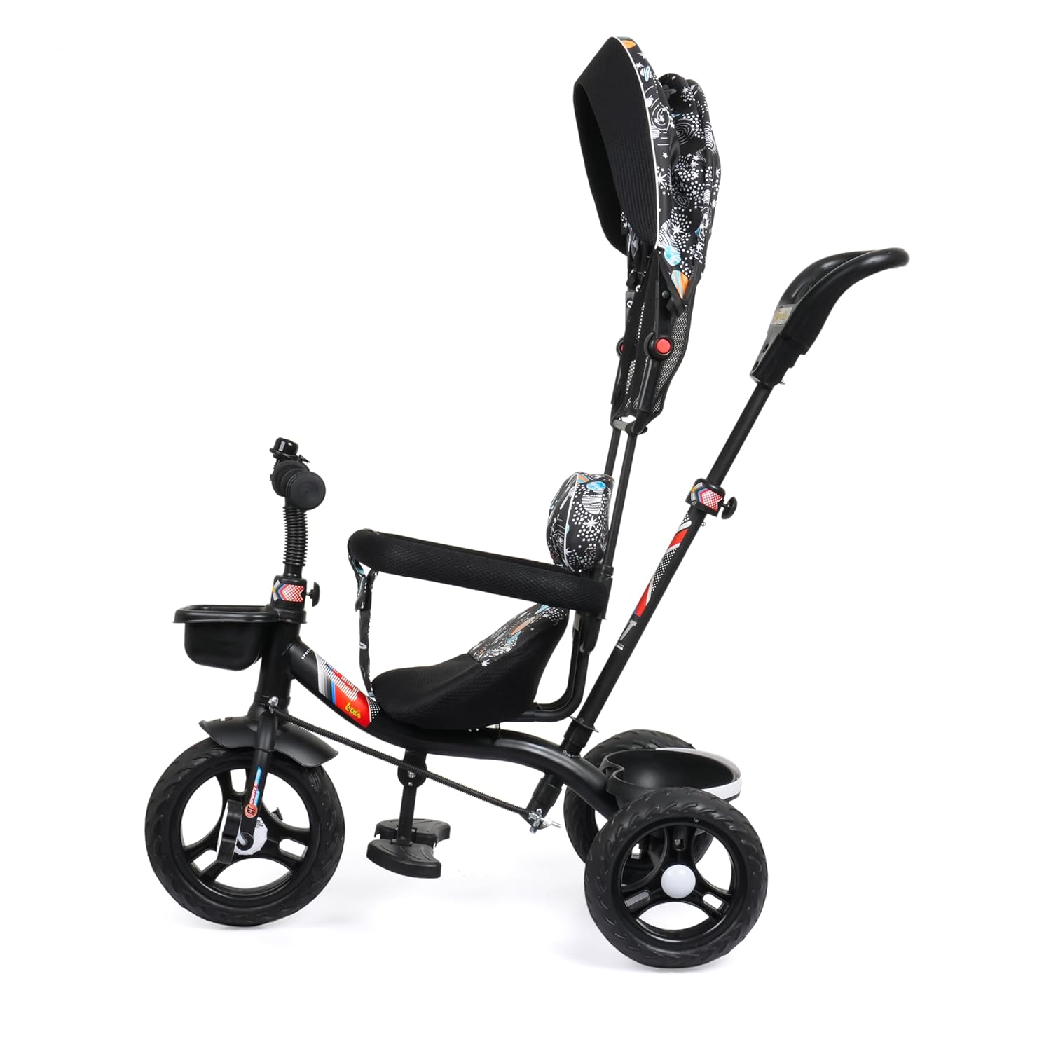 Apple Baby Galaxy Edition GT-500 Plug and Play Tricycle with Height Adjustable Parental Control | Kids Safety Belt | Foam Cushion Seat | for Age Group 2+ Years | Carring Capacity 30-KGS (Galaxy Black)