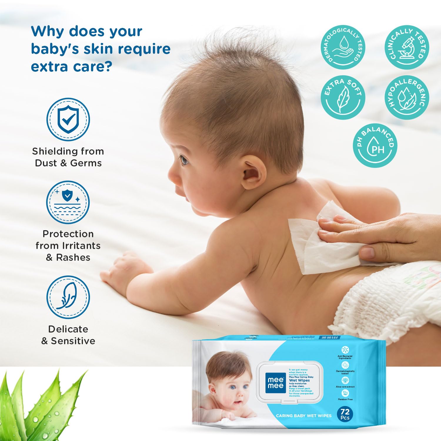 Mee Mee Caring Baby Wet Wipes - (72 pcs)