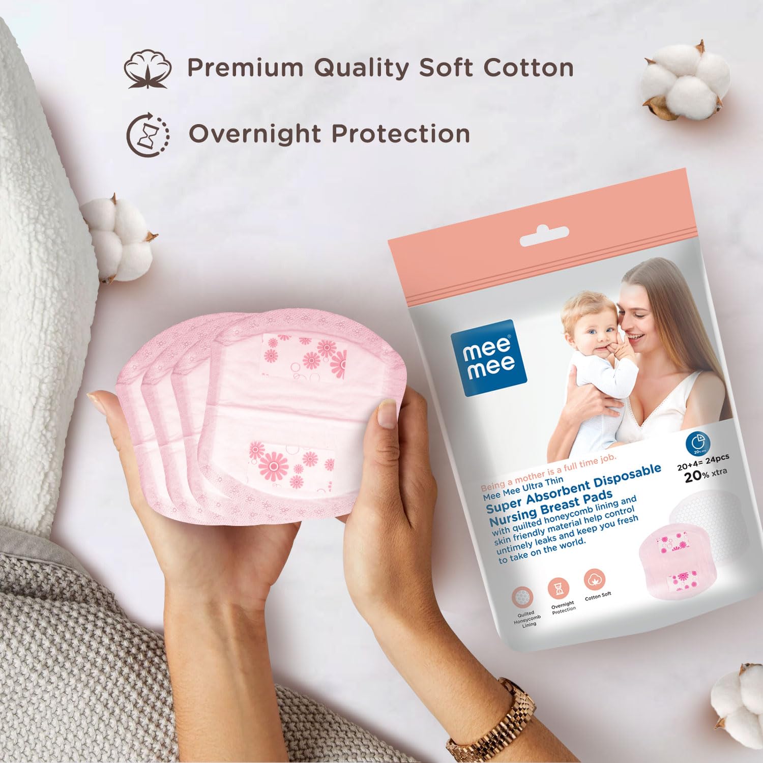 Mee Mee Stay Dry Advanced Absorbent Disposable Nursing Breast Pads (20+4=24pcs) 20% xtra
