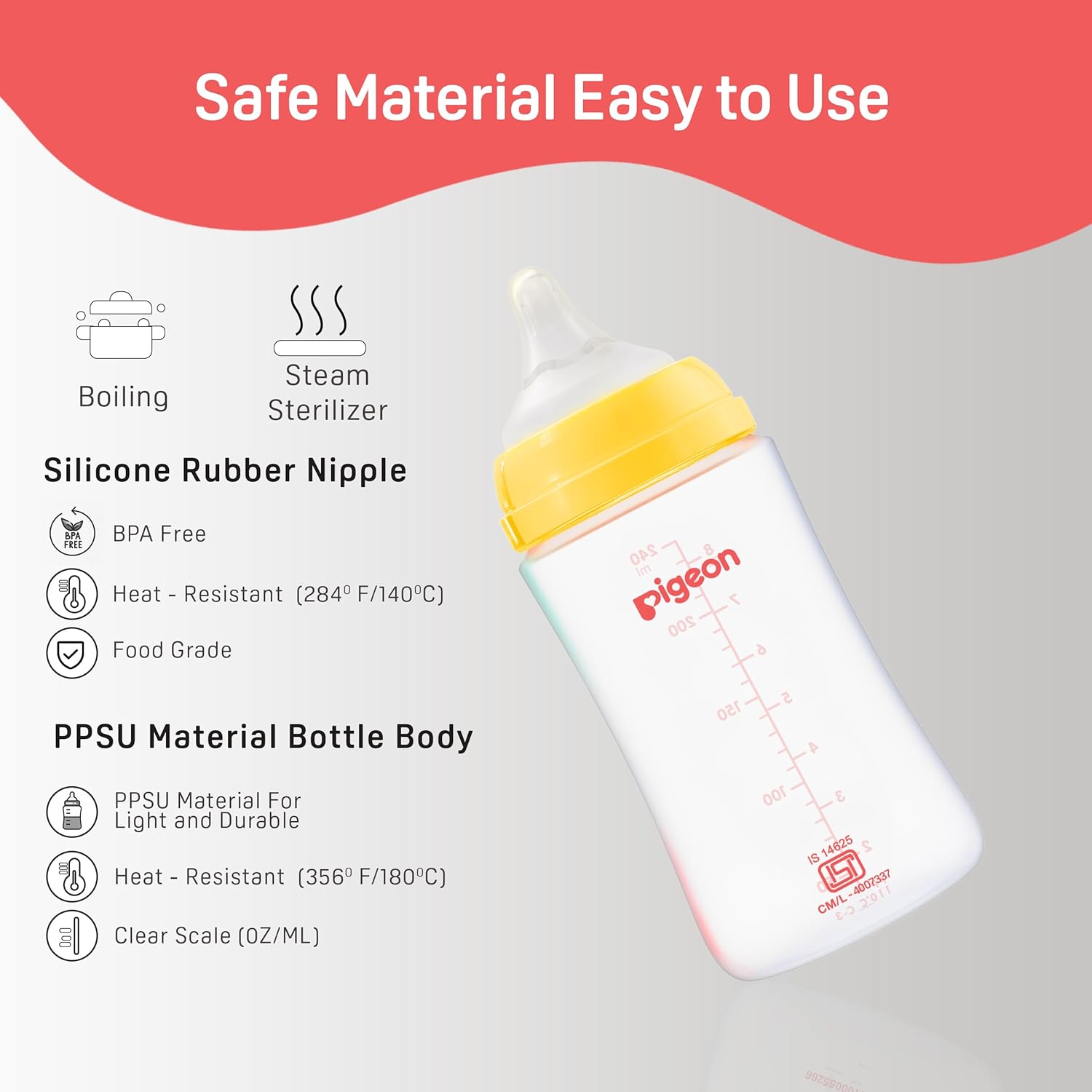 Pigeon Soft Latch PP Bottle for seamless switch between breast & bottle |  BPA/BPS Free (240ml/8oz) - 3M+