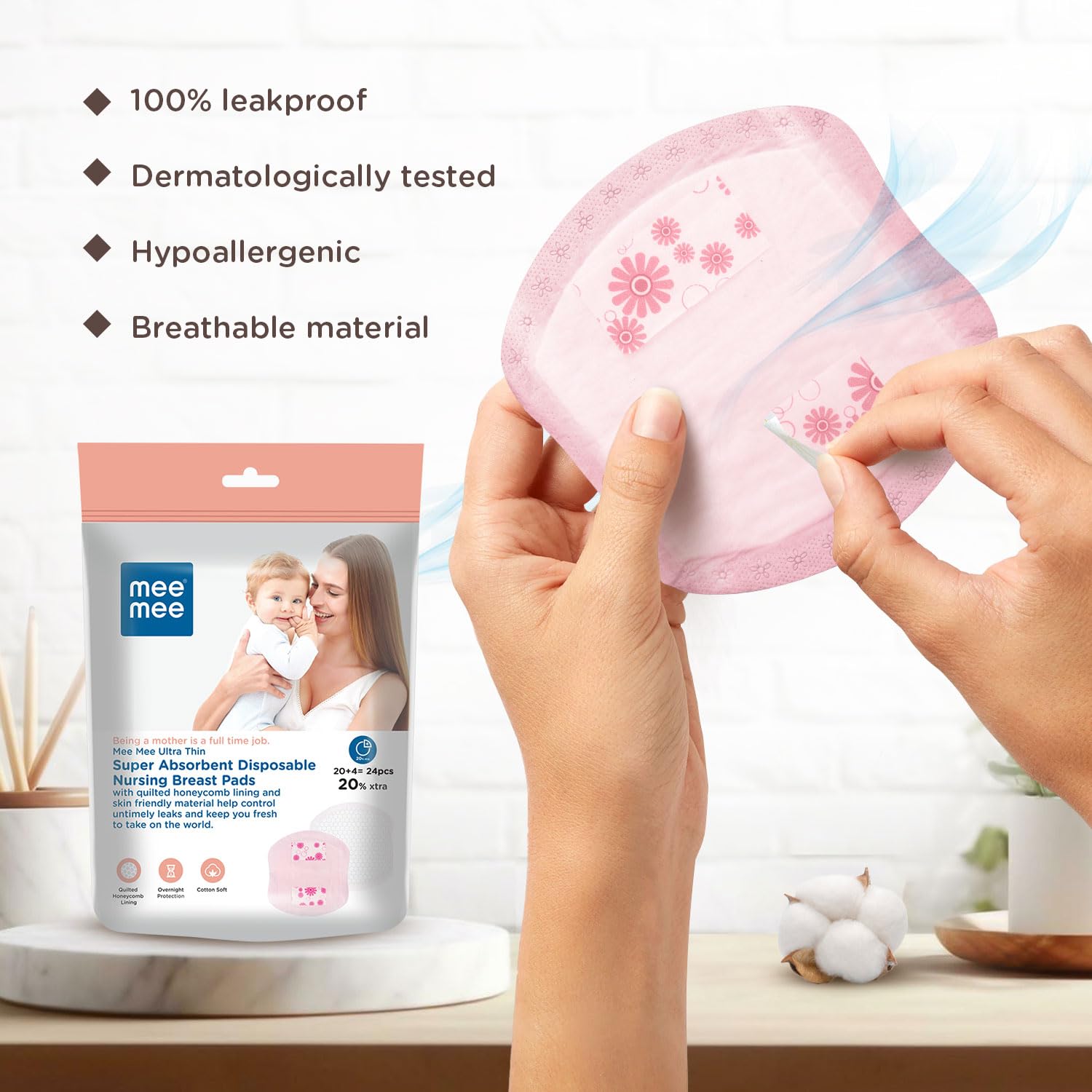 Mee Mee Stay Dry Advanced Absorbent Disposable Nursing Breast Pads (20+4=24pcs) 20% xtra