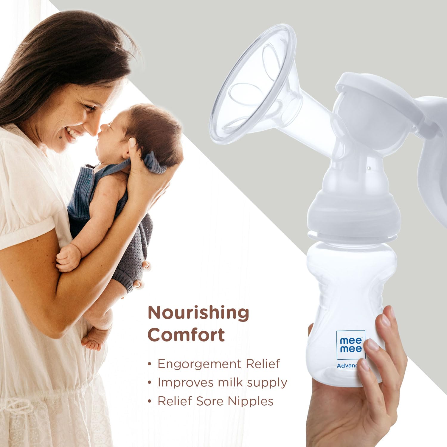 Mee Mee Advance Manual Breast Pump with 180° Rotating Handle | 2 Free Breast pads | BPA Free | Dual Suction Design
