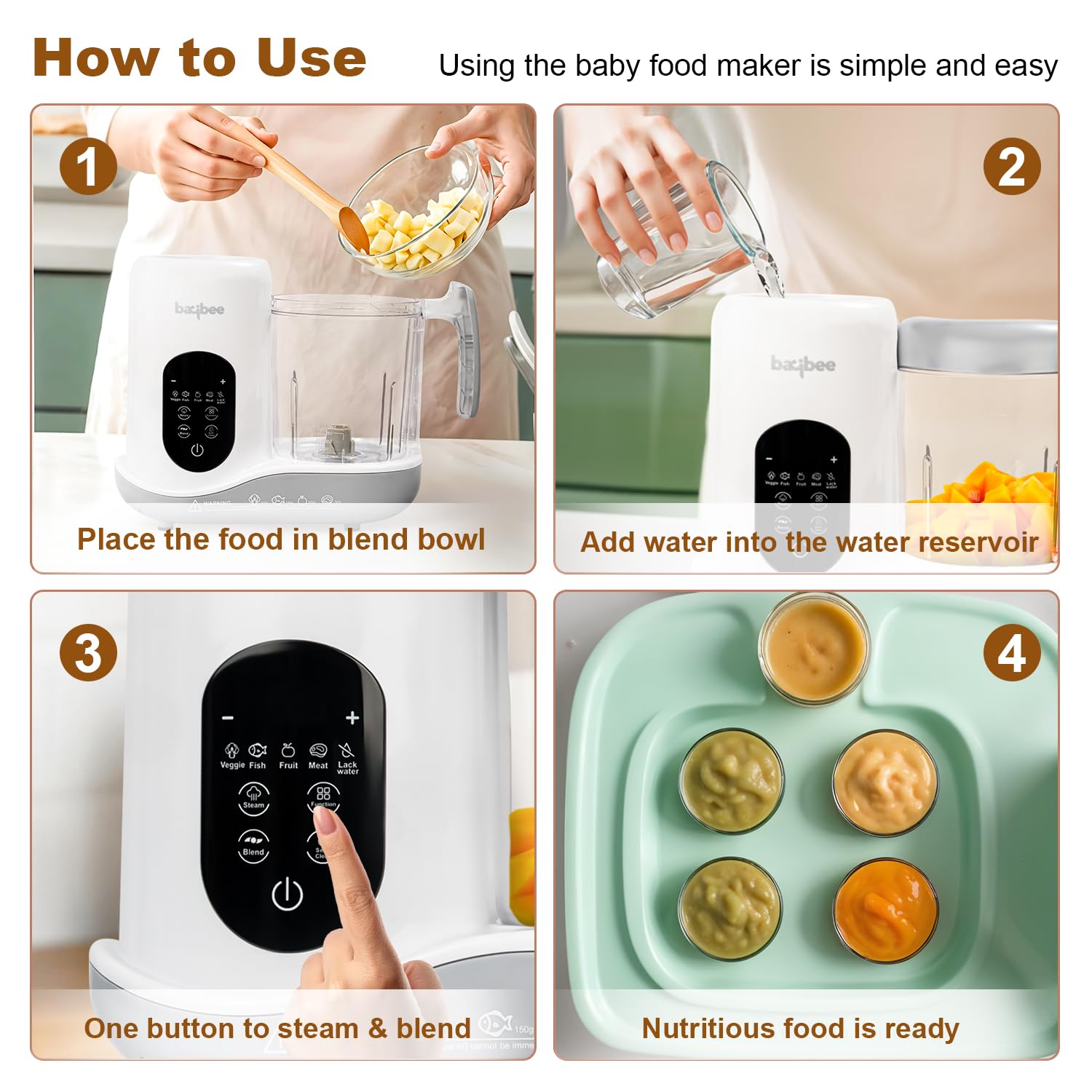 Baybee 5-in-1 Electric Baby Food Processor | Baby Food Maker with Steamer, Chopper, Blender, Reheat & Sterilize | Portable Baby Food Blender with Self-Clean & Touch Screen for Purees - (BBFPR003)
