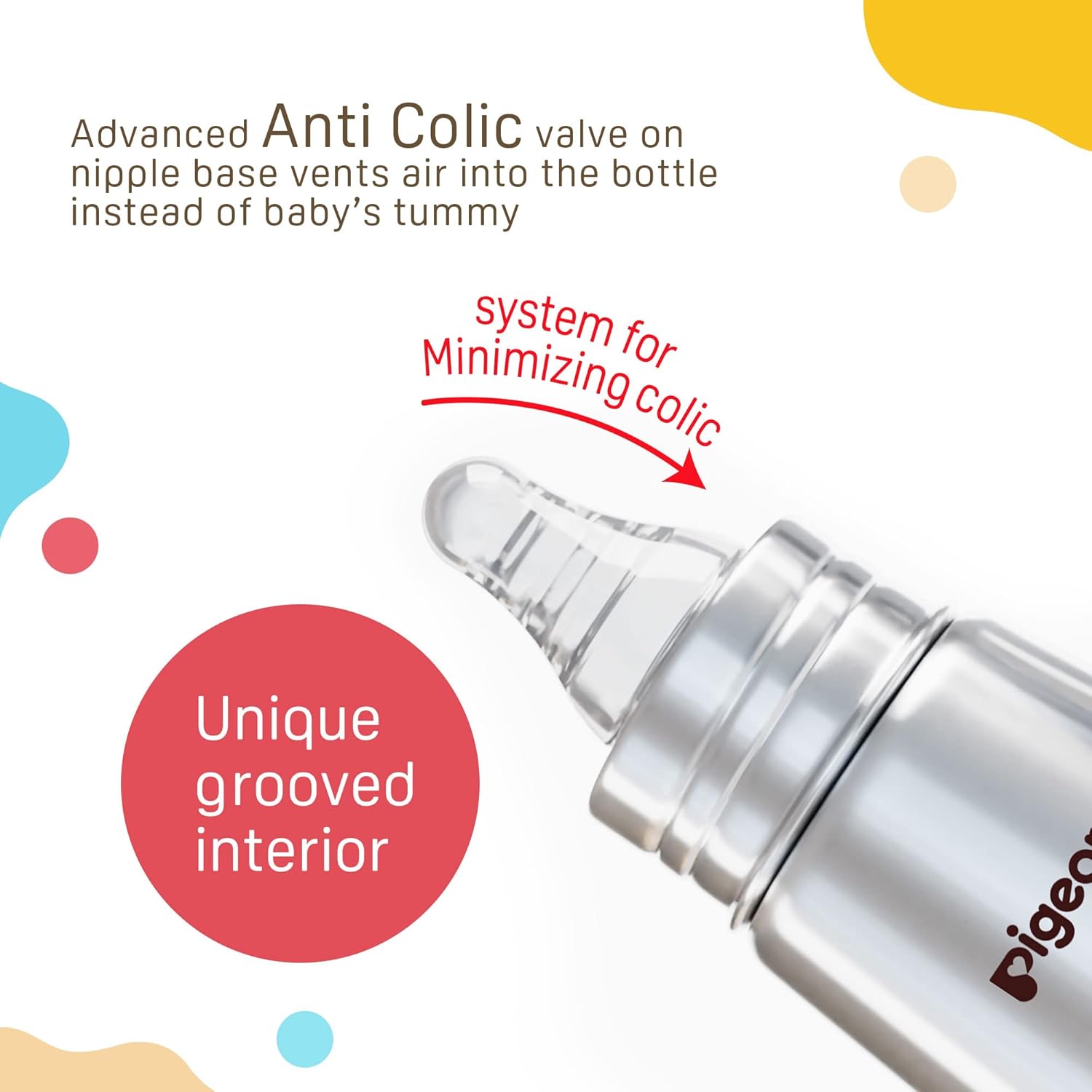 Pigeon Stainless Steel Infant Baby Feeding Bottle, BPA Free, Anti-Colic, Plastic-Free, Medium-Flow Nipple Slim Neck Steel Feeding Bottle 150ml-S Size