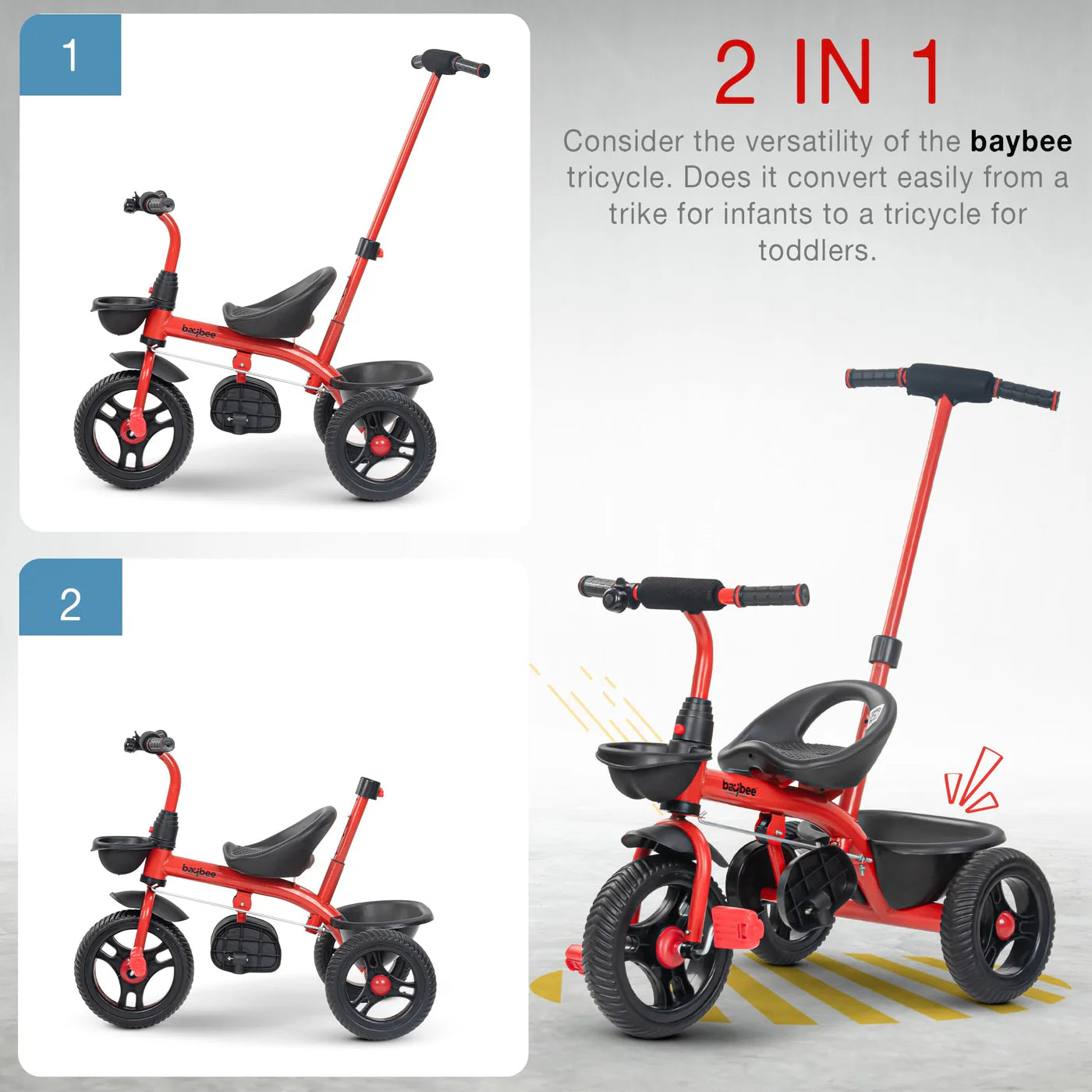 Baybee Trilo 2 in 1 Baby Tricycle for Kids, Smart Kids Tricycle with Parental Push Handle - (RED)