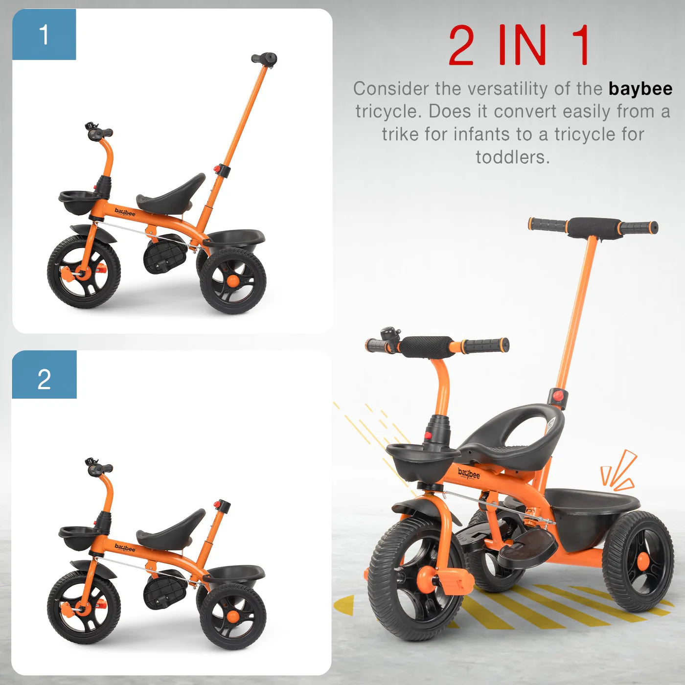 Baybee Trilo 2 in 1 Baby Tricycle for Kids, Smart Kids Tricycle with Parental Push Handle - (ORANGE)