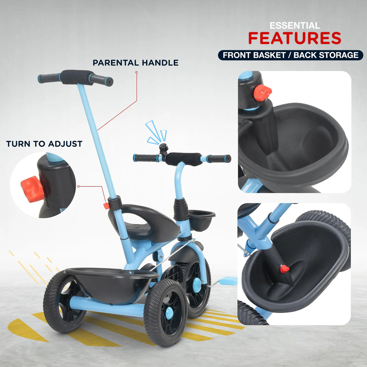 Baybee Trilo 2 in 1 Baby Tricycle for Kids, Smart Kids Tricycle with Parental Push Handle - (BLUE)