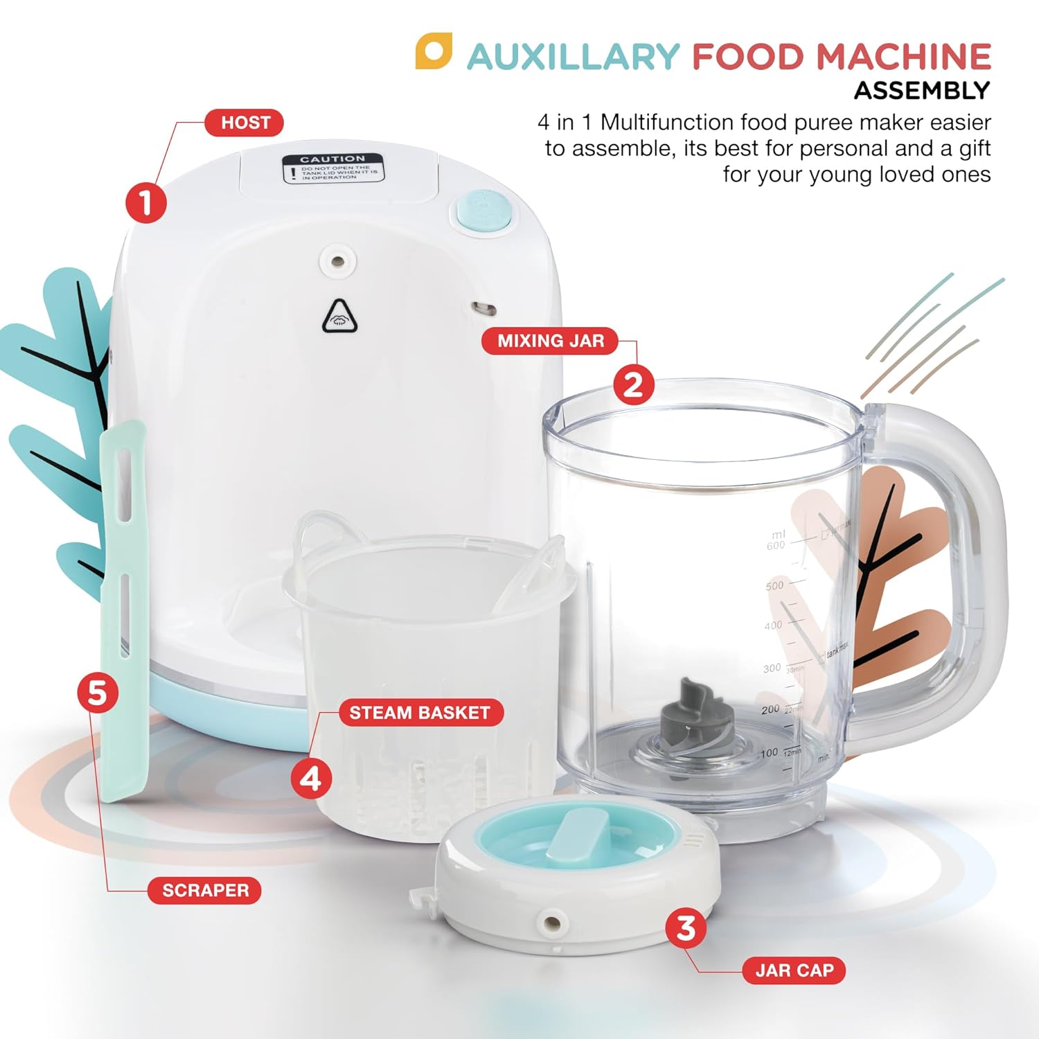 Baybee 4-in-1 Baby Food Processor | Electric Baby Food Maker With Steamer, Chopper, Grinder & Blender | Portable Baby Food Steamer & Puree Maker For Toddlers | BPA-Free,White