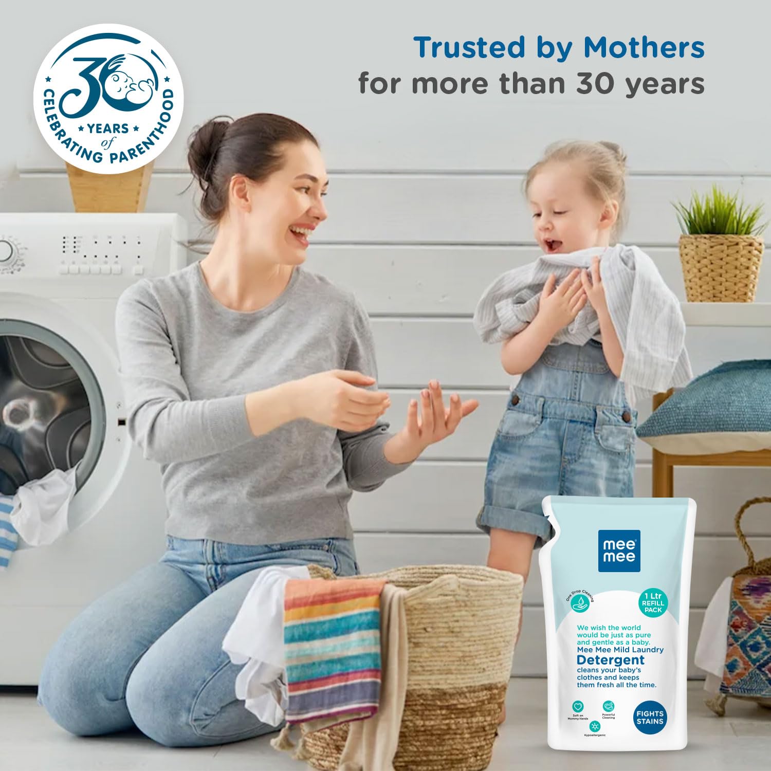 Mee Mee Mild Laundry Detergent Cleans Your Baby's Cloths and Keeps Them Fresh All the time | Fights Stains - 1 Ltr Refill Pack