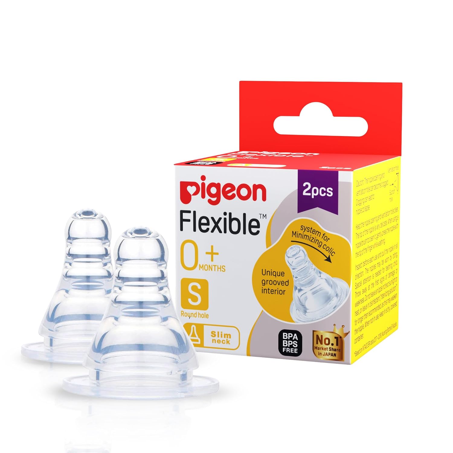 Pigeon Flexible Nipples 0M+ (Size S) BPA/BPS Free - pack of 2