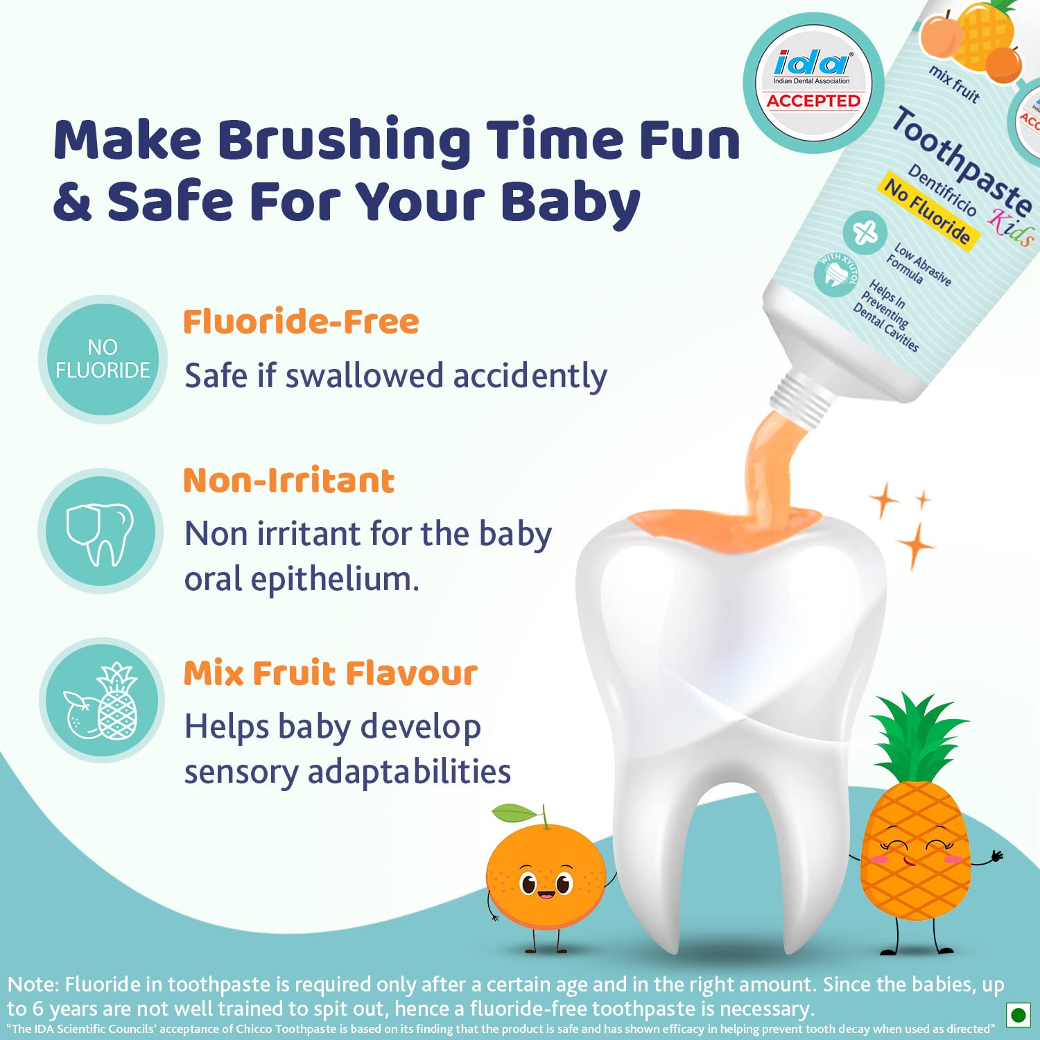 Chicco Toothpaste for Kids 50g - Mix Fruit Flavour - 12m to 6yrs