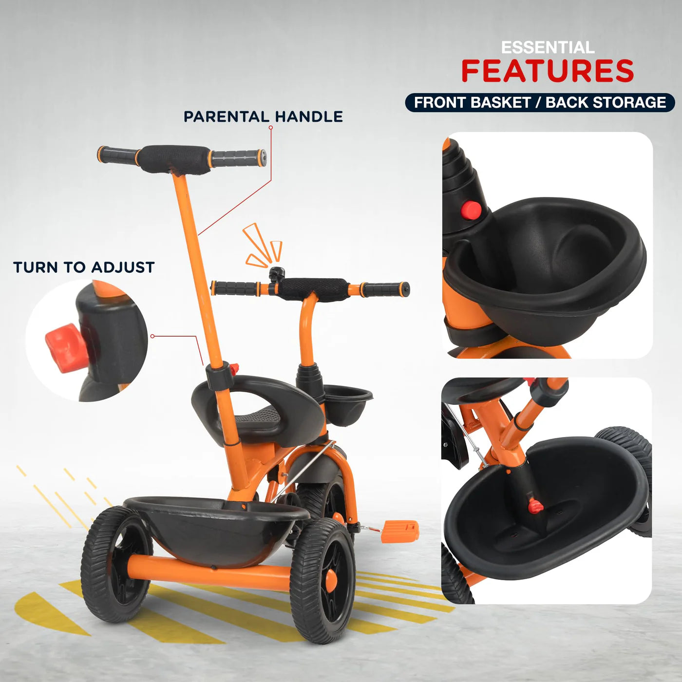 Baybee Trilo 2 in 1 Baby Tricycle for Kids, Smart Kids Tricycle with Parental Push Handle - (ORANGE)