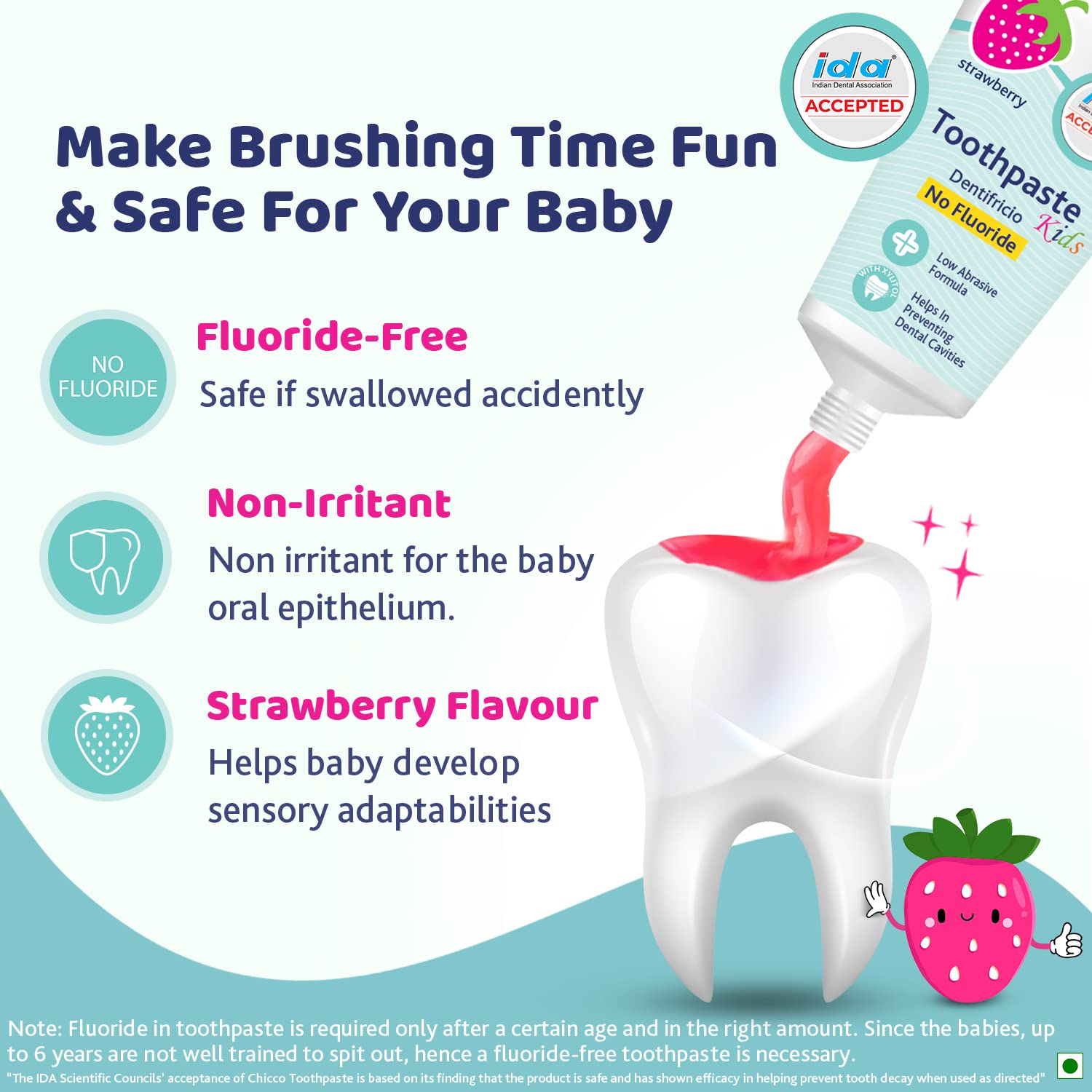 Chicco Toothpaste for Kids 50g - Strawberry Flavour - 12m to 6yrs