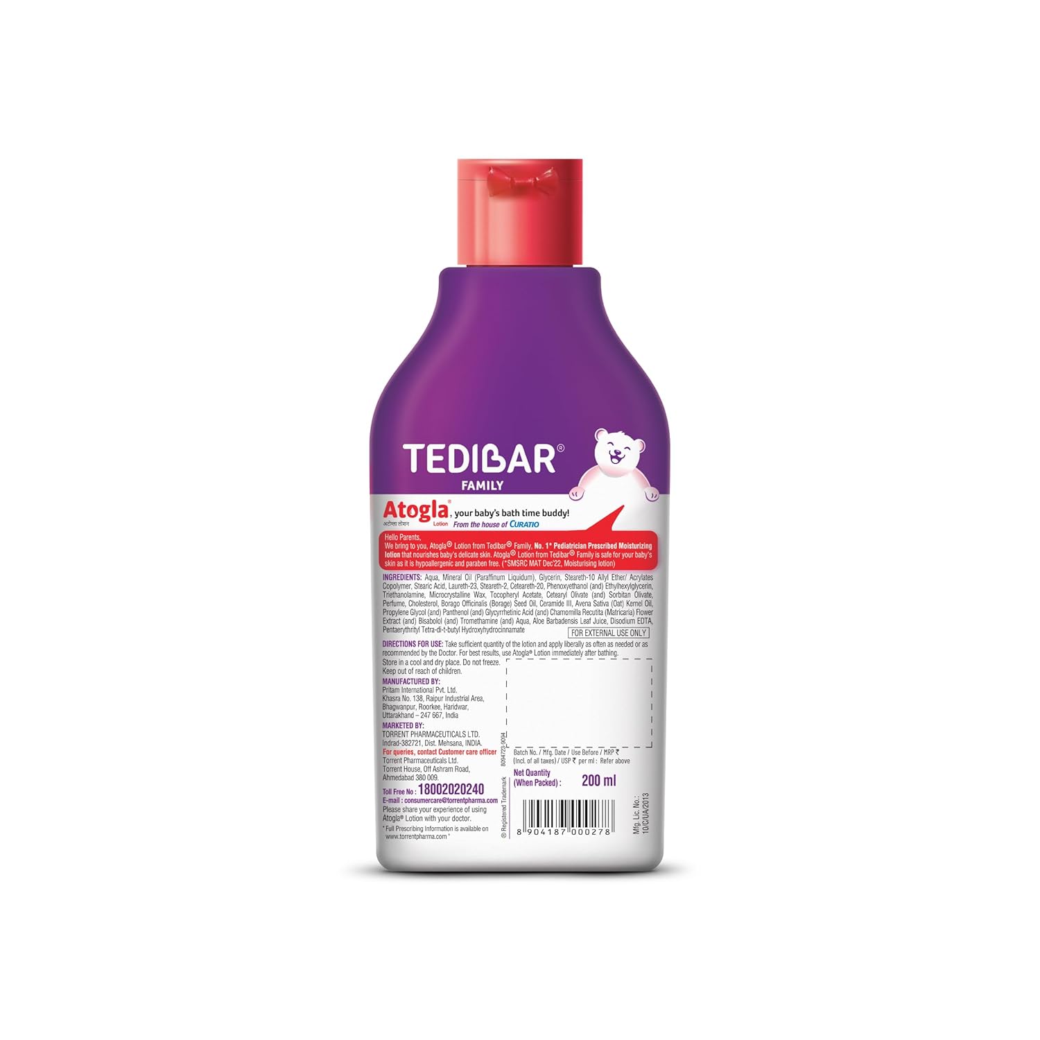 TediBar Atogla Baby Moisturizing Lotion | Dermatologically Tested | With the Goodness of Ceramides & Oat Lipids - 200ml