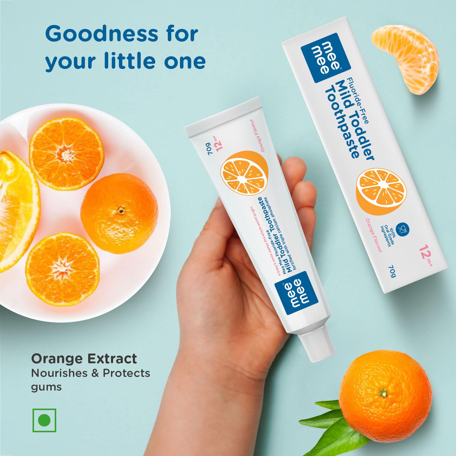 Mee Mee Fluoride - Free Mild Toddler Toothpaste with Triple Calcium Phosphate Orange Flavour 12M+ (70g)