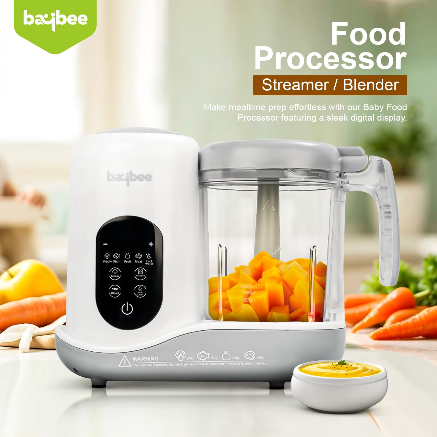 Baybee 5-in-1 Electric Baby Food Processor | Baby Food Maker with Steamer, Chopper, Blender, Reheat & Sterilize | Portable Baby Food Blender with Self-Clean & Touch Screen for Purees - (BBFPR003)