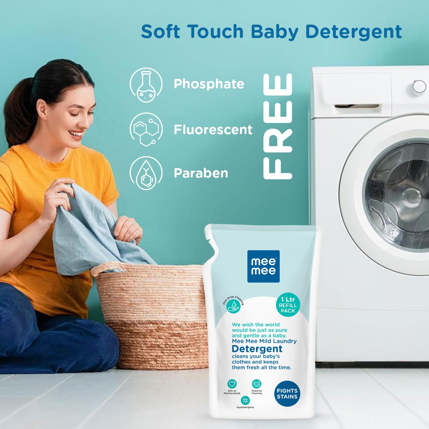 Mee Mee Mild Laundry Detergent Cleans Your Baby's Cloths and Keeps Them Fresh All the time | Fights Stains - 1 Ltr Refill Pack