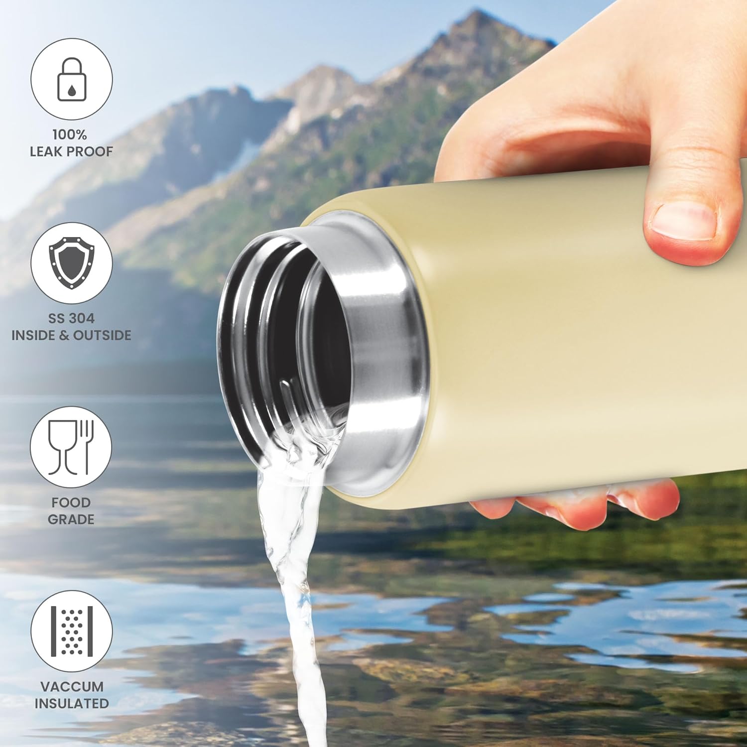 Milton Minimate 300 Thermosteel Compact ISI Certified Water Bottle, Vacuum Insulated Hot and Cold I SS304 Stainless Steel, Leak Proof I 280 ml, Ivory