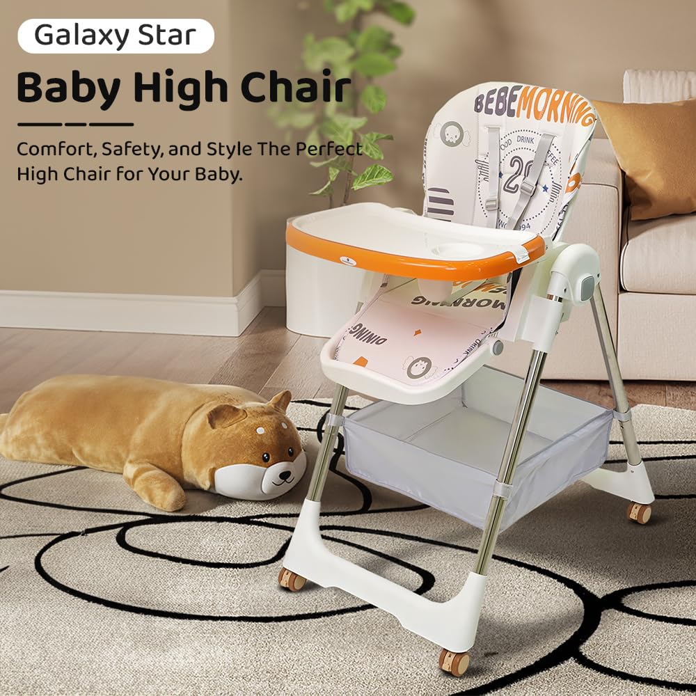 StarAndDaisy Galaxy Star High Chair For Baby Girls & Boys, Multifunction 6 In 1 Feeding Chair With Height Adjustment, One Click Fold, Detachable Food Tray, Reclining Seat 6 Months To 5 Years Kids(Graffiti)