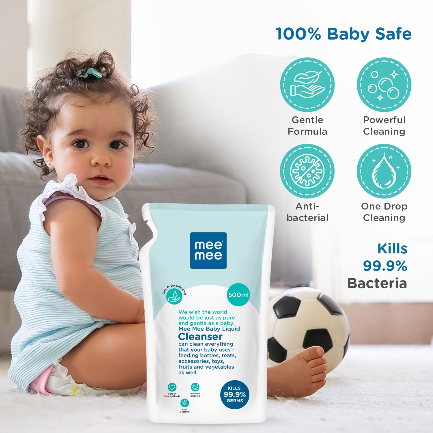 Mee Mee Baby Liquid Cleanser Can Clean Everything That Your Baby User - Feeding Bottle, Teats, Accessories, Toys, Fruits & Vegetables As well - (500ml) Refill Pack