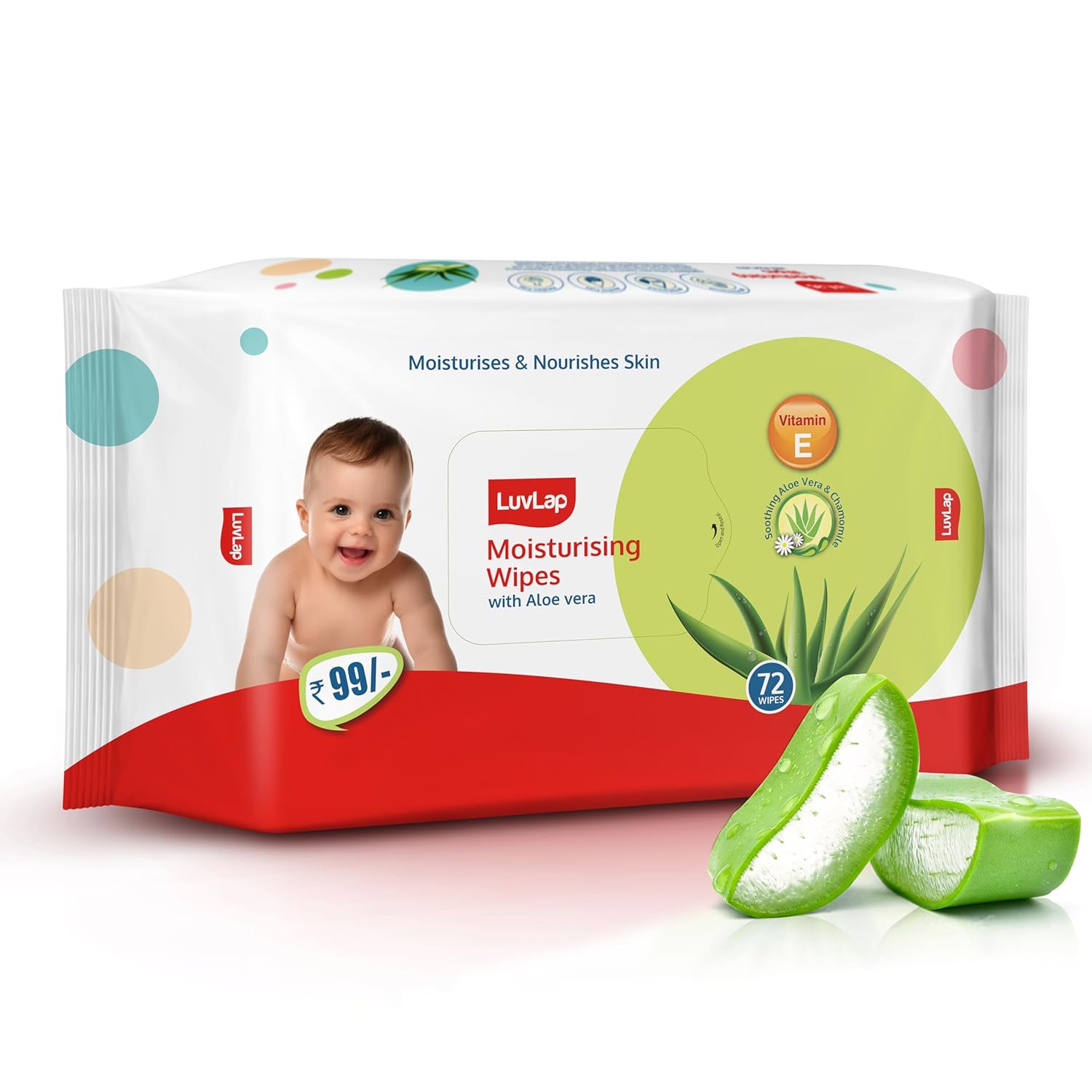 LuvLap Moisturising Wet Wipes without Lid For Baby Skin, Enriched with Aloe Vera, Vitamin E & Chamomile Extract, pH Balanced, Dermatologically Safe, Paraben & Sulphate Free, 72 Wipes