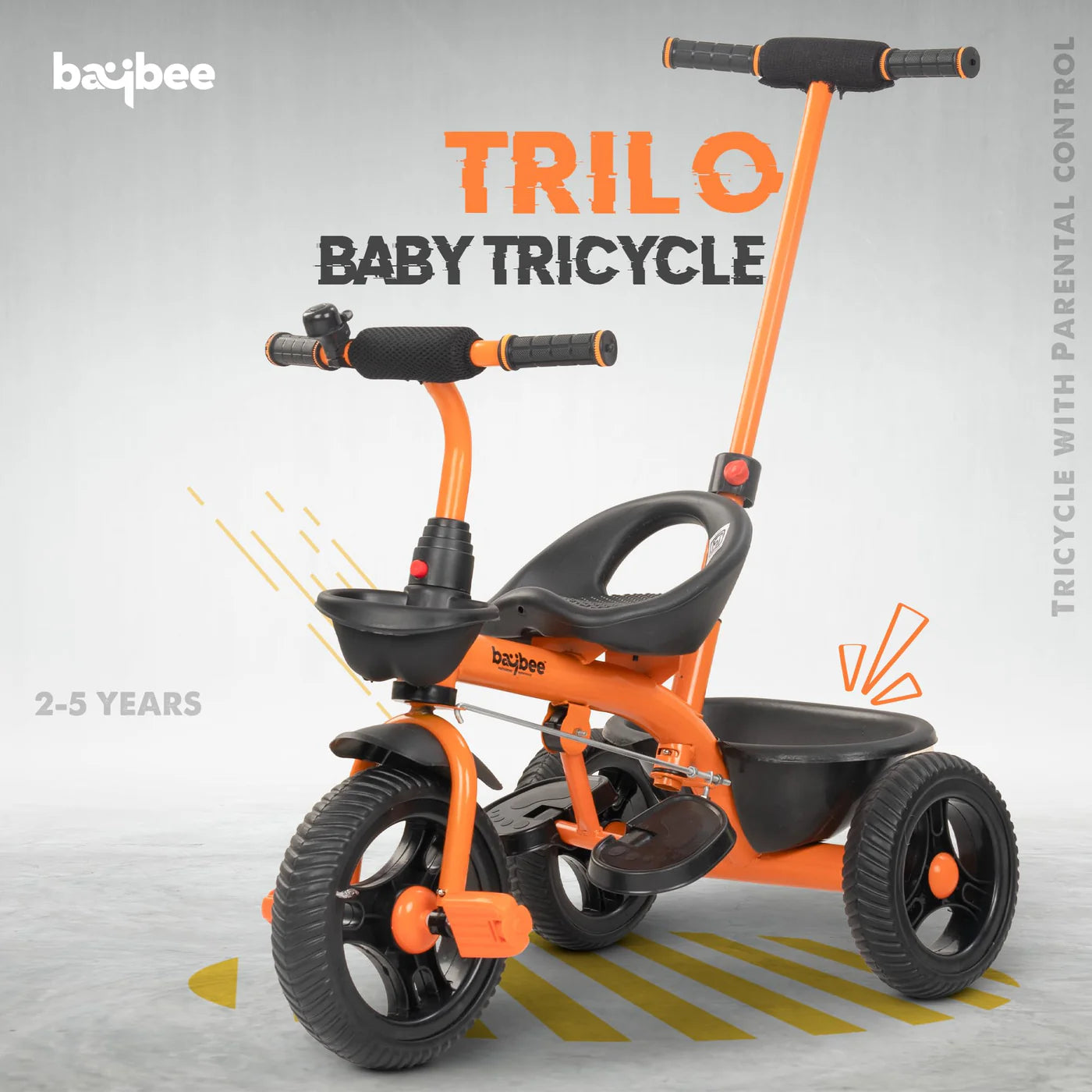 Baybee Trilo 2 in 1 Baby Tricycle for Kids, Smart Kids Tricycle with Parental Push Handle - (ORANGE)