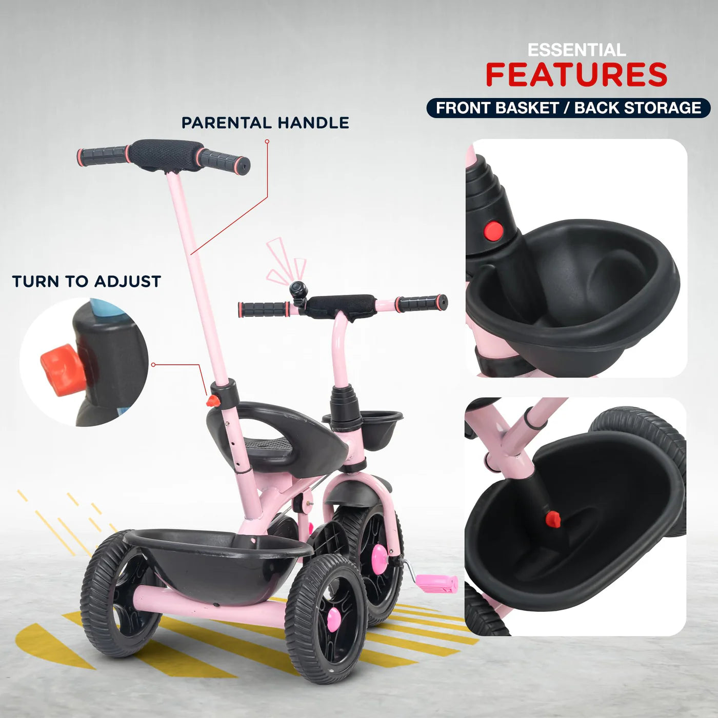 Baybee Trilo 2 in 1 Baby Tricycle for Kids, Smart Kids Tricycle with Parental Push Handle - (PINK)