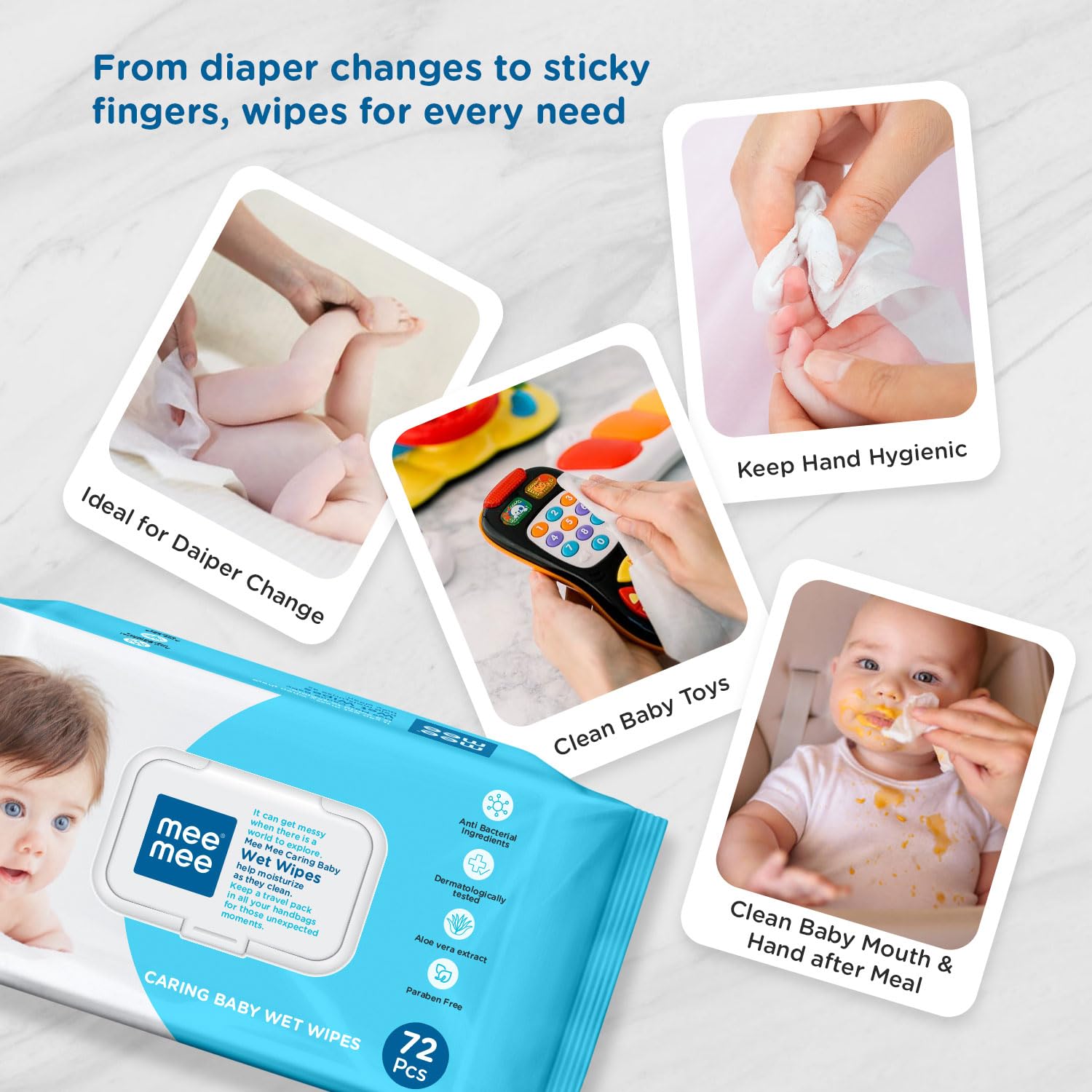 Mee Mee Caring Baby Wet Wipes - (72 pcs)
