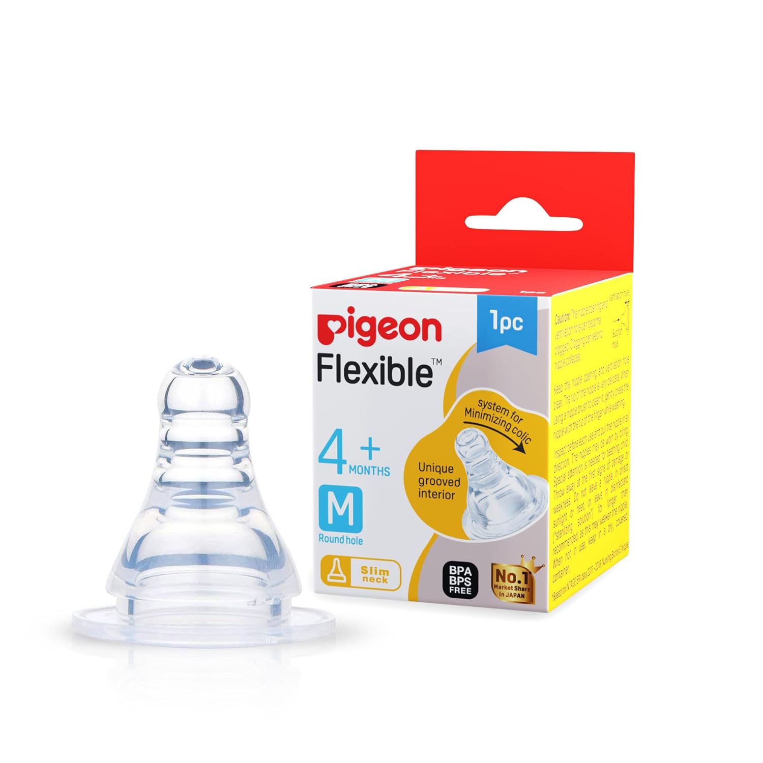 Pigeon Flexible Nipples 4M+ (Size M) BPA/BPS Free - 1pc