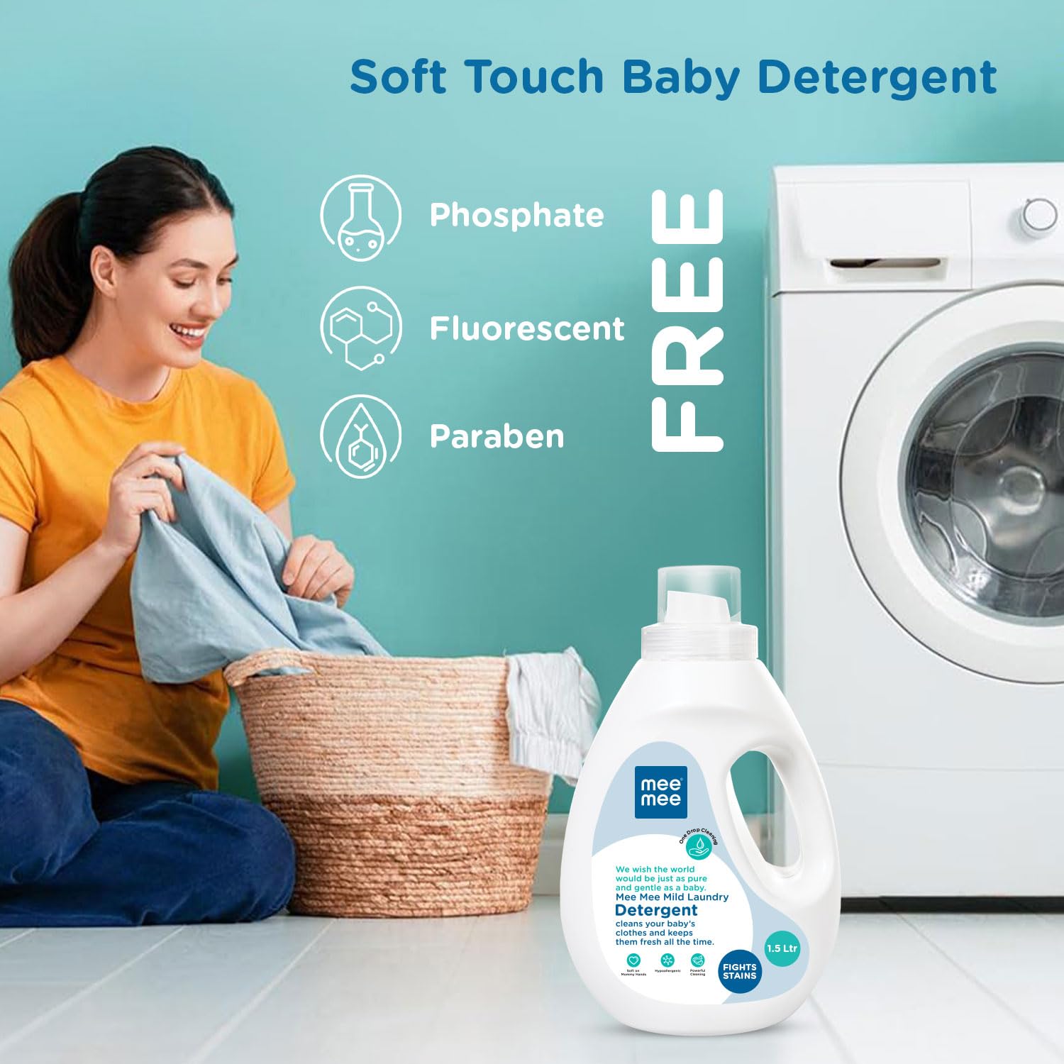Mee Mee Mild Laundry Detergent Cleans Your Baby's Clothes & Keeps Them Fresh All The Time (1.5 Ltr) - Free 10ml Food Grade Cleanser