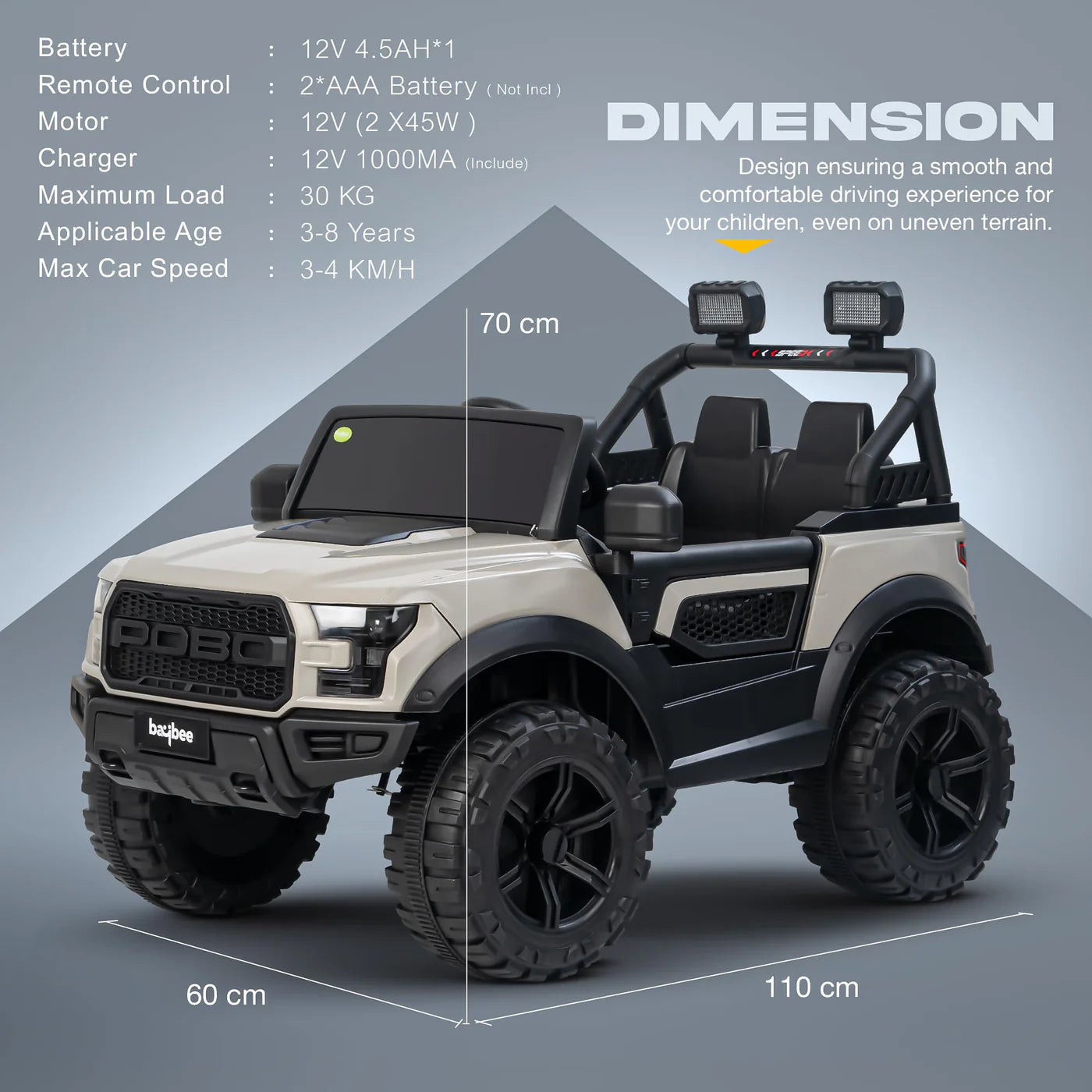 Baybee Bronco Battery Operated Jeep for Kids RGB Windshield Light & Music