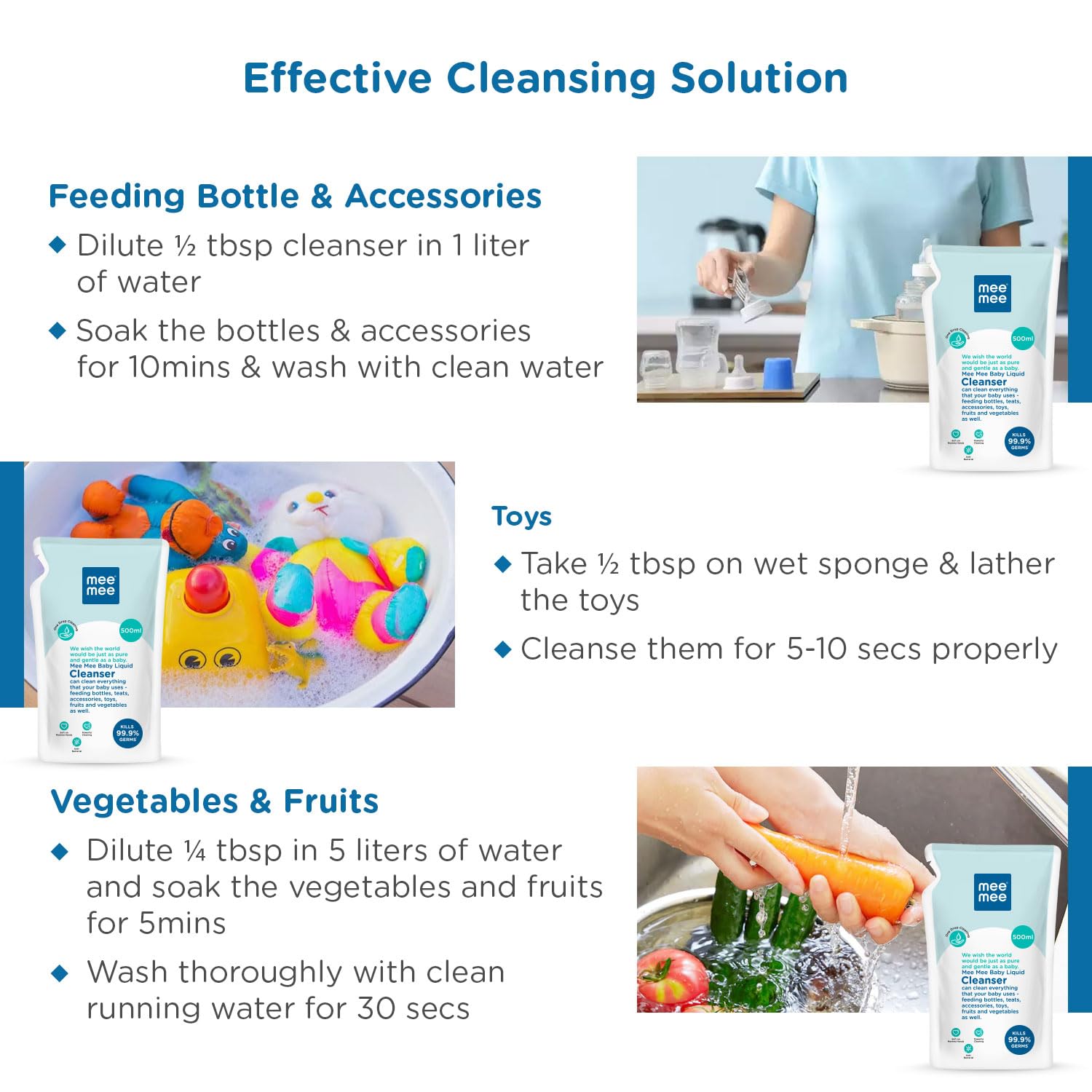 Mee Mee Baby Liquid Cleanser Can Clean Everything That Your Baby User - Feeding Bottle, Teats, Accessories, Toys, Fruits & Vegetables As well - (500ml) Refill Pack