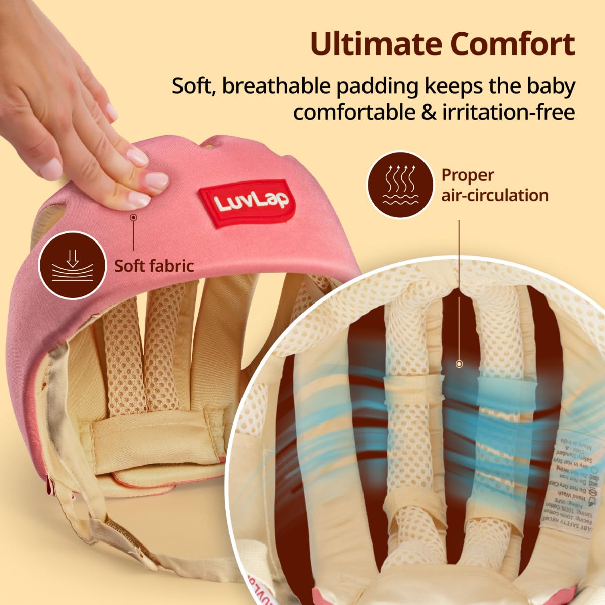 LuvLap Baby Safety Helmet - Essential Safety Gear for 6+ Months to 3 Years | Toddler Head Protector | Secure Fit & Comfort | Appealing Design | Lightweight | Proper Air Ventilation, Pink