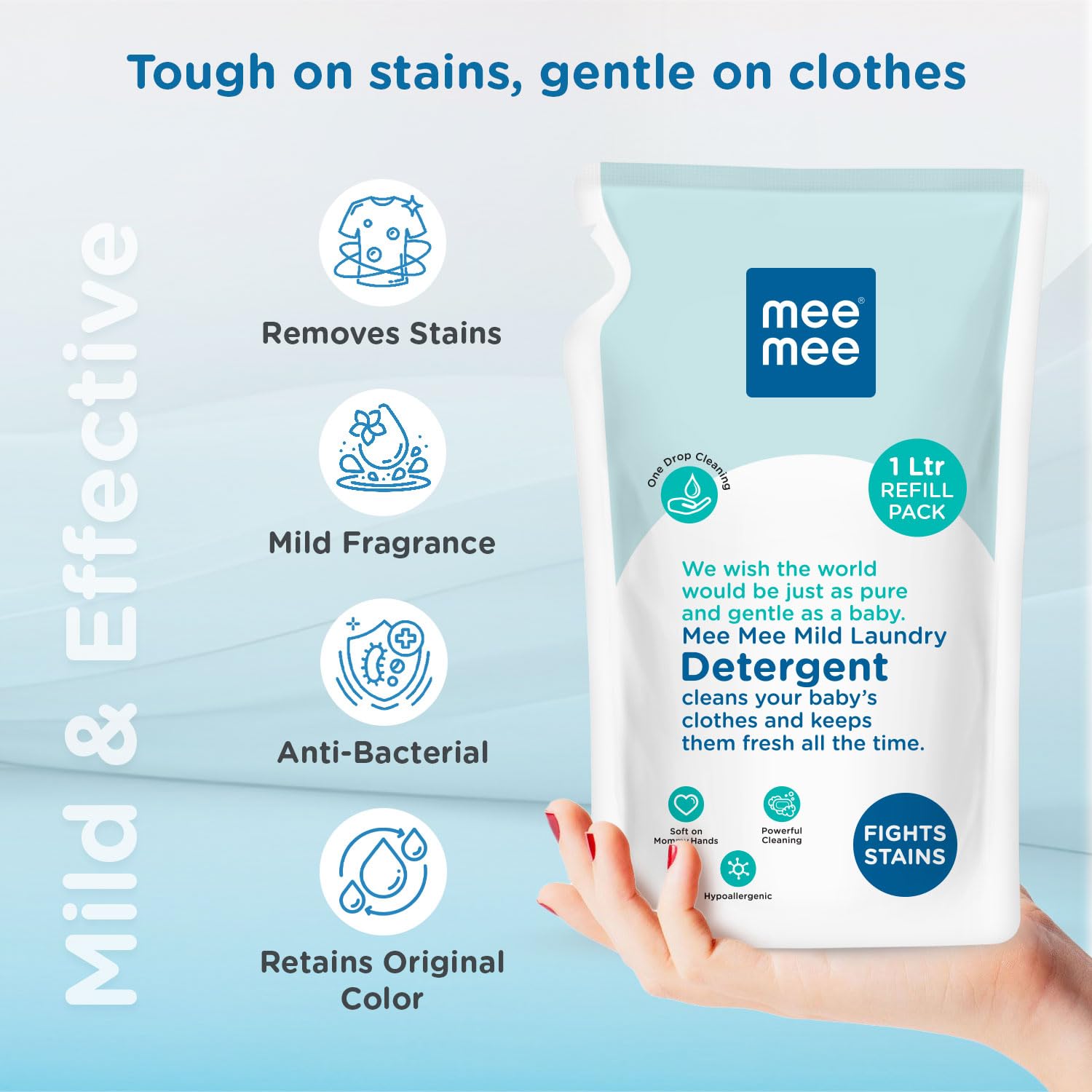 Mee Mee Mild Laundry Detergent Cleans Your Baby's Cloths and Keeps Them Fresh All the time | Fights Stains - 1 Ltr Refill Pack