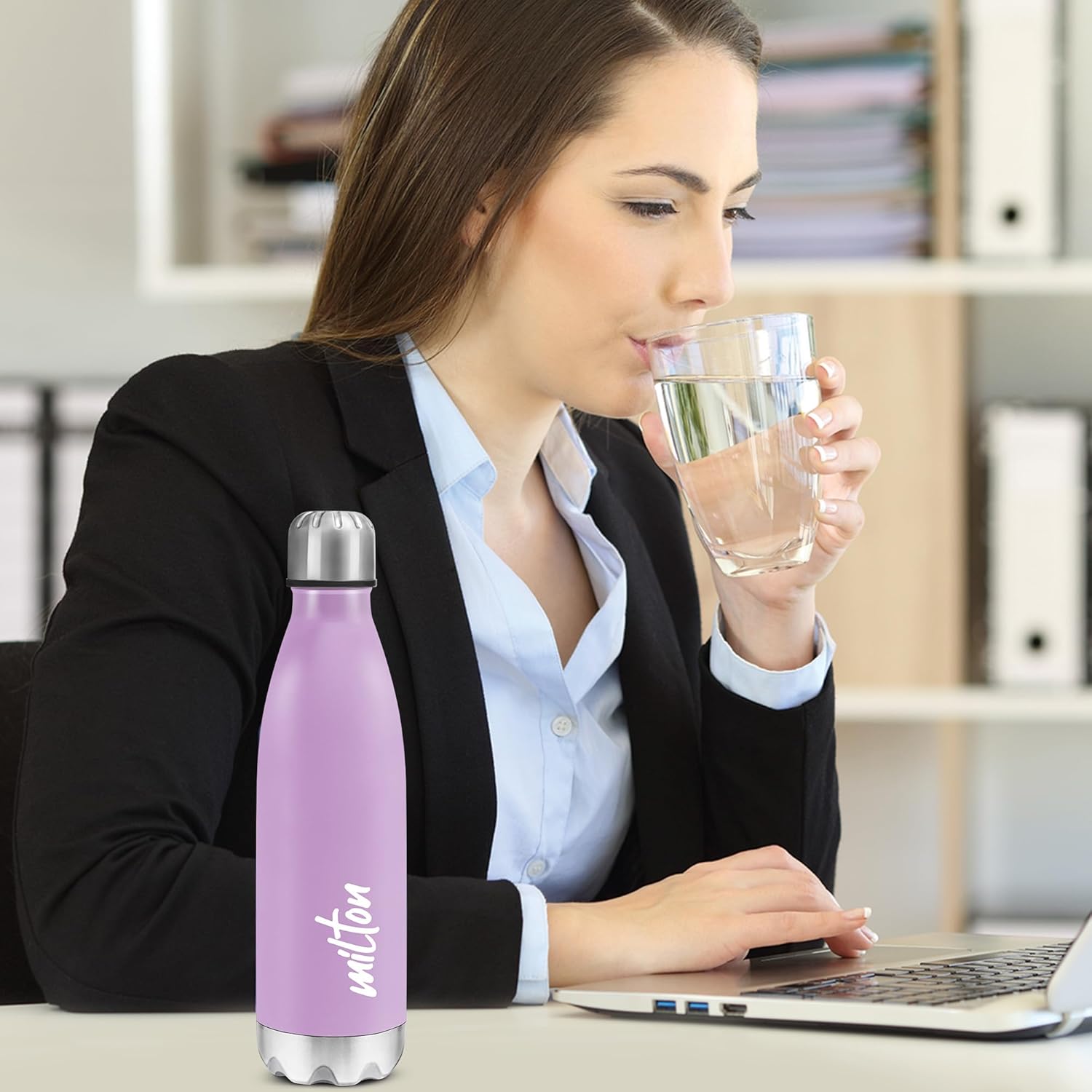 MILTON Shine 800 Stainless Steel Water Bottle 700 ml, Single Walled, ISI Certified I Leak Proof Lid, Rust Proof I For School, Office, Gym I Purple