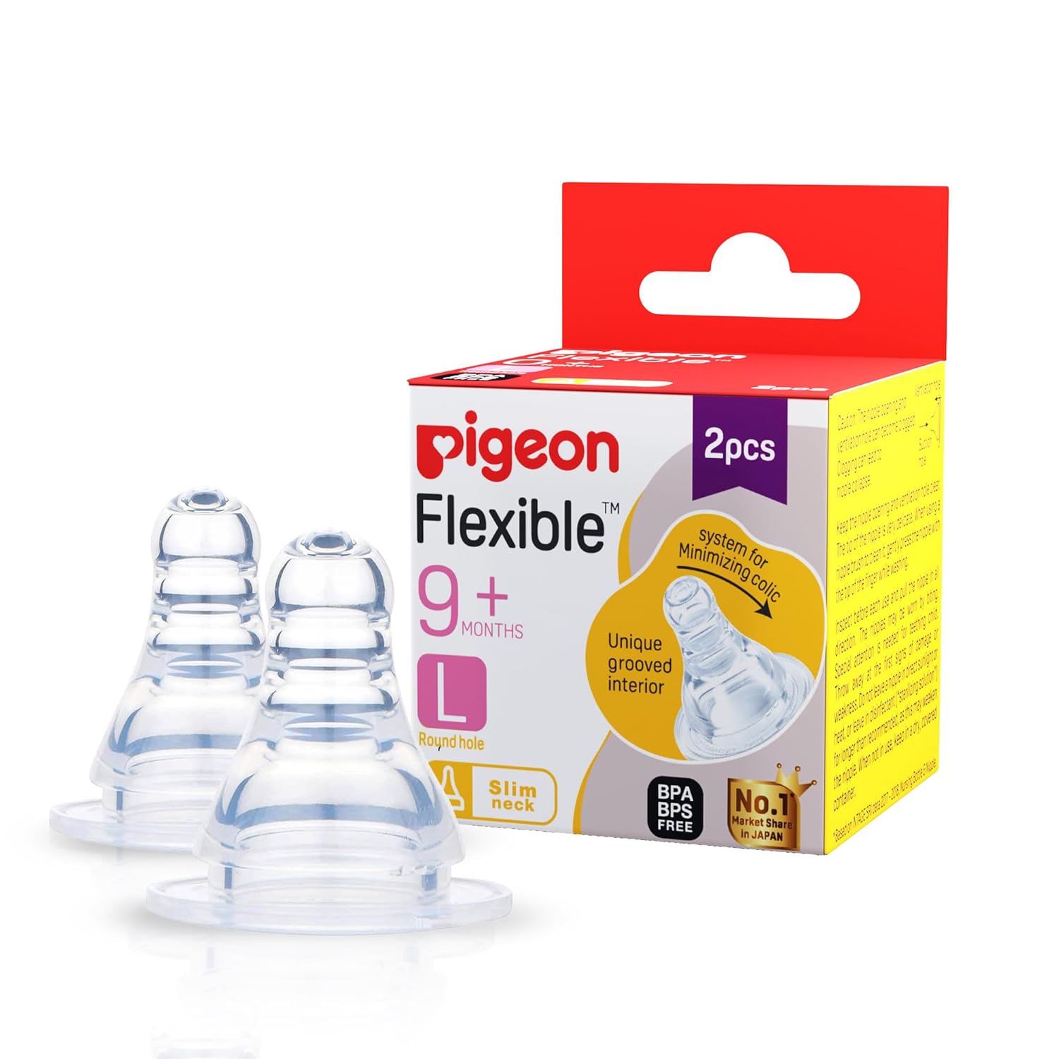 Pigeon Flexible Nipples 9M+ (Size L) BPA/BPS Free - pack of 2