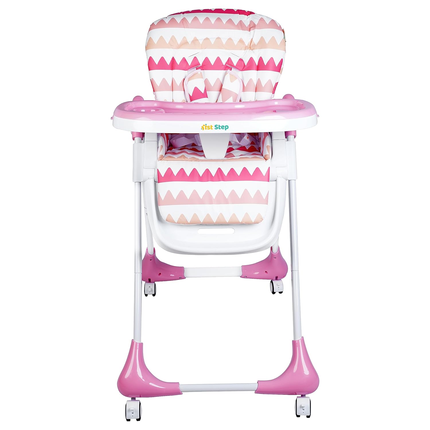 1st Step Little Lux Baby High Chair with 5 Point Safety Harness, 7 Level Height Adjustment (Pink)