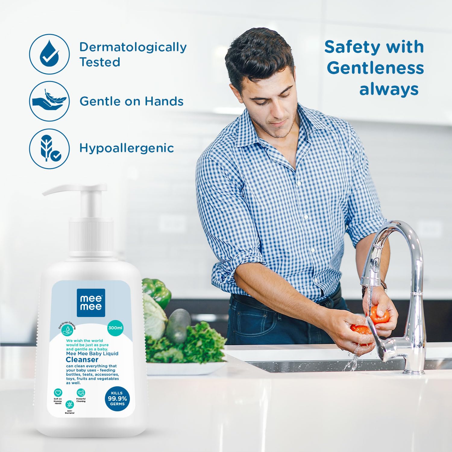 Mee Mee Baby Liquid Cleanser | Can Clean Everything That Your Baby Uses - Feeding bottle, Teats, Accessories, Toys, Fruits & Vegetables As Well (300ml) Free (10ml) Mild Laundry Detergent