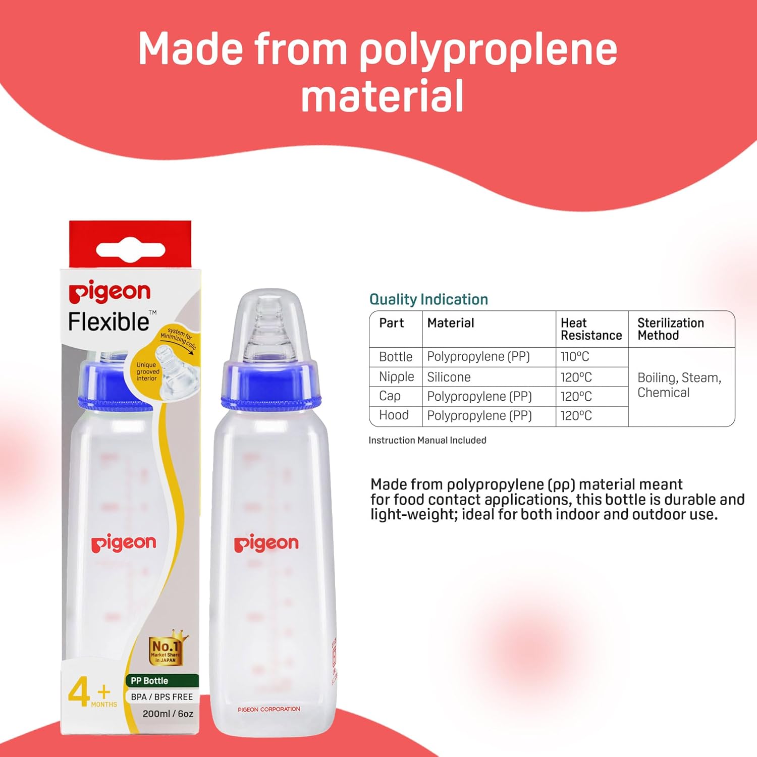 Pigeon Flexible PP Bottle | BPA/BPS Free (200ml/6oz) - 4M+