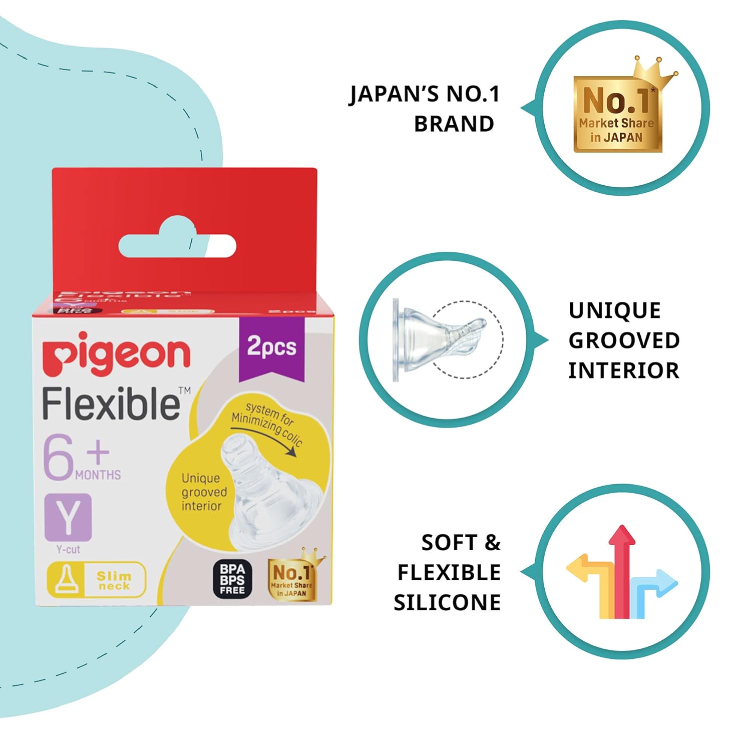 Pigeon Flexible Nipples 6M+ (Size Y) BPA/BPS Free - pack of 2