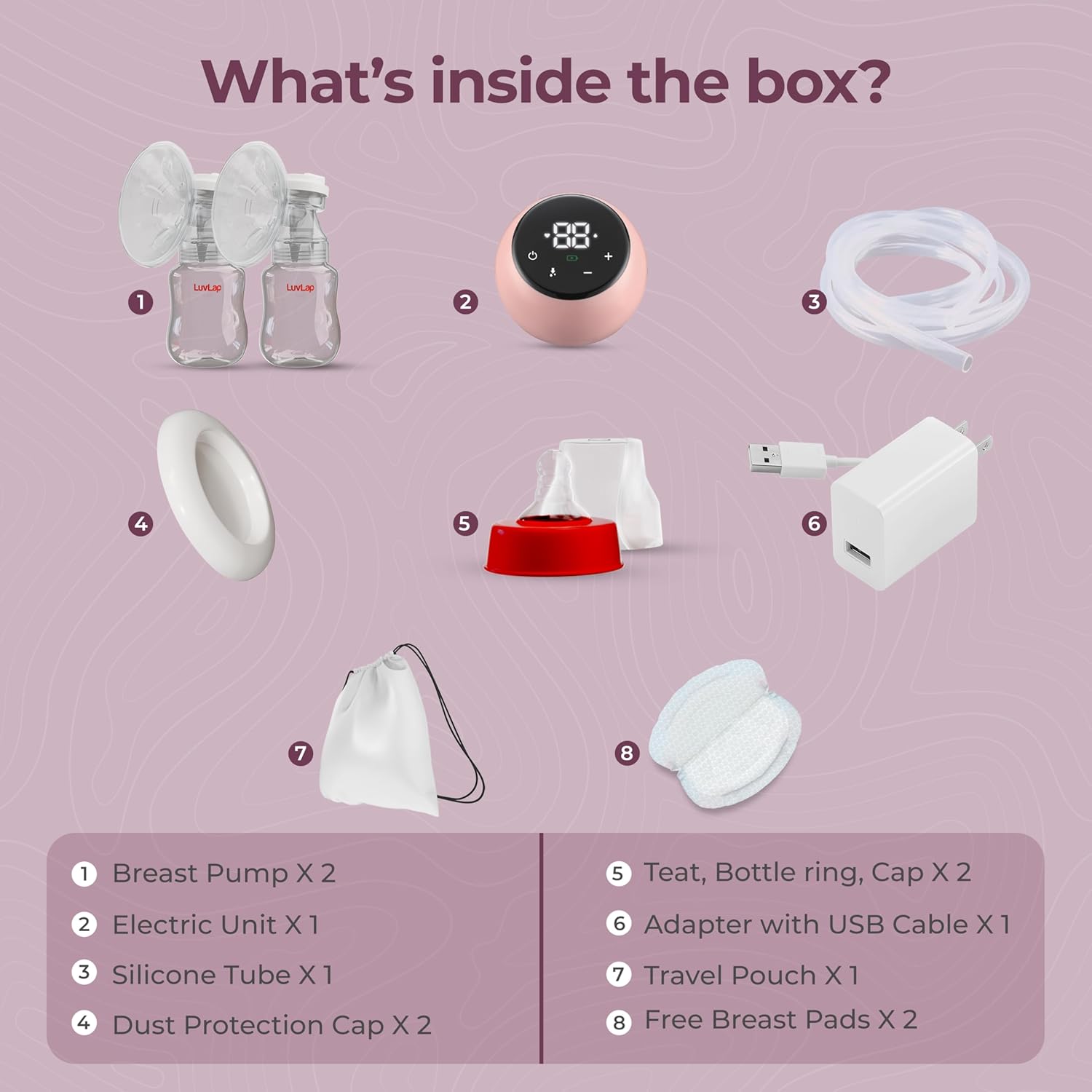 LuvLap Adore Double Electric Breast Pump | Soft Massage Cushion Gentle On Skin | Touch screen with LCD Display 2 modes with 9 Intensity level | 2 free Breast pads