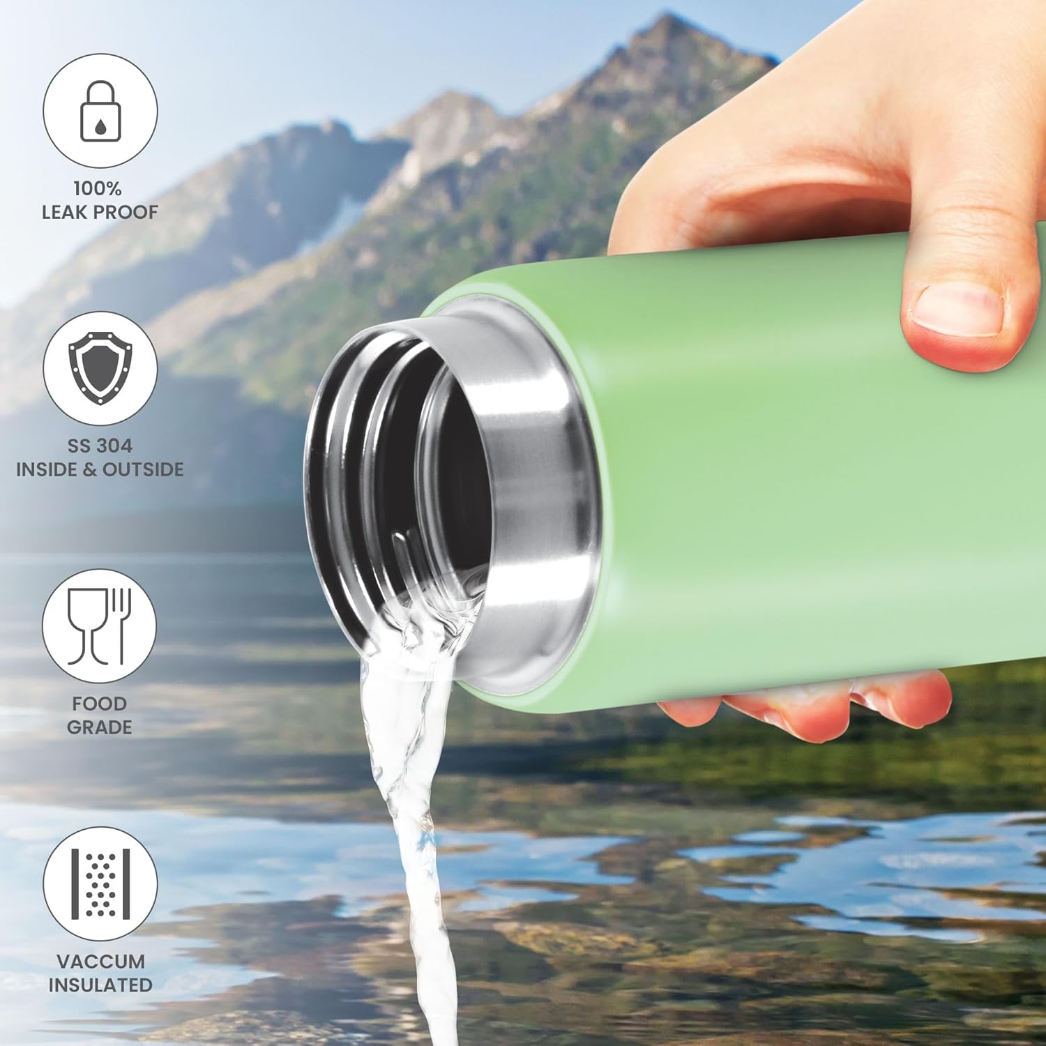 Milton Minimate 200 Thermosteel Insulated Water Bottle, 190 ml, 24 Hr Hot and Cold | Leak Proof Lid, ISI Certified I Vacuum Insulated | for Office, Gym, School | Light Green