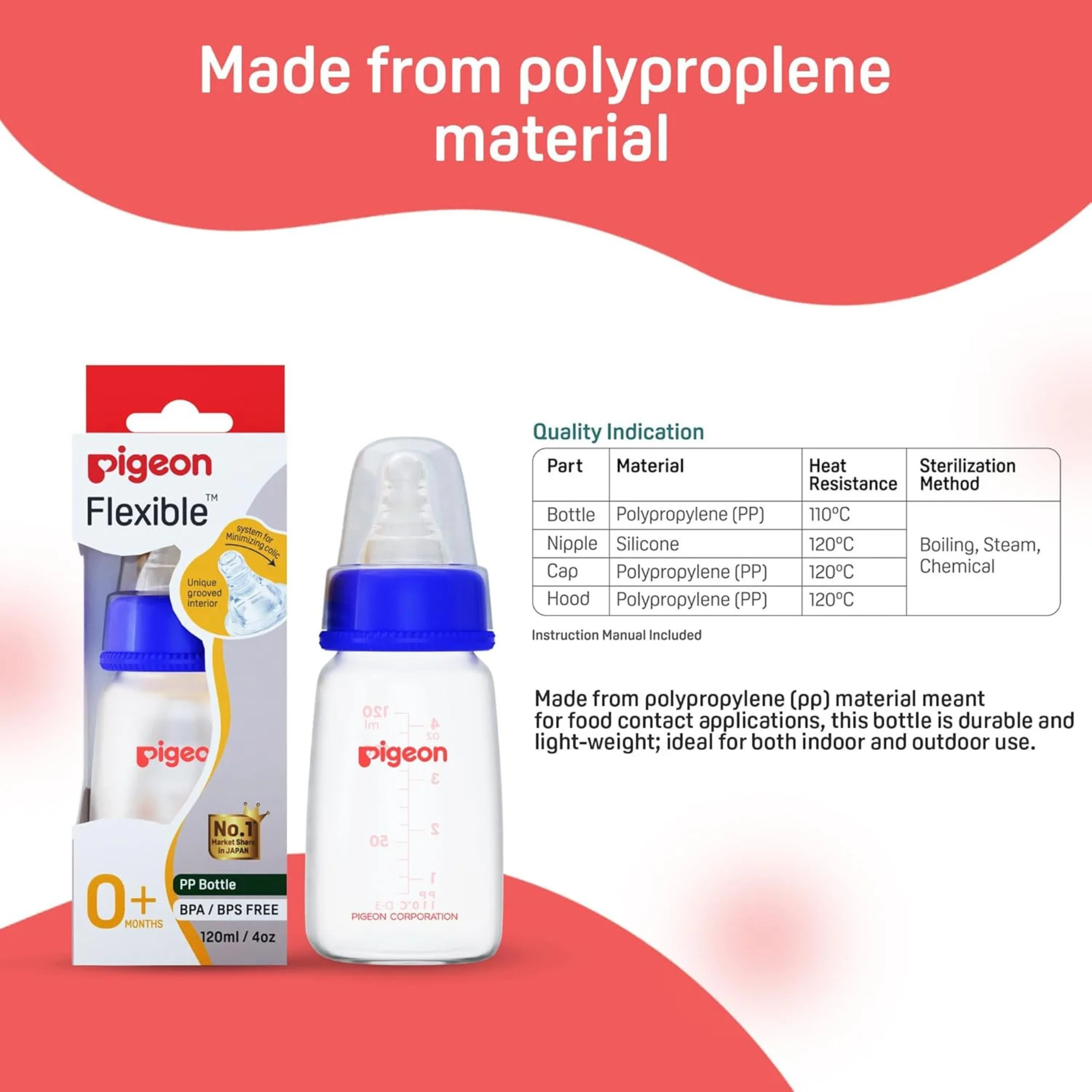 Pigeon Flexible PP Bottle | BPA/BPS Free (120ml/4oz) - 0M+