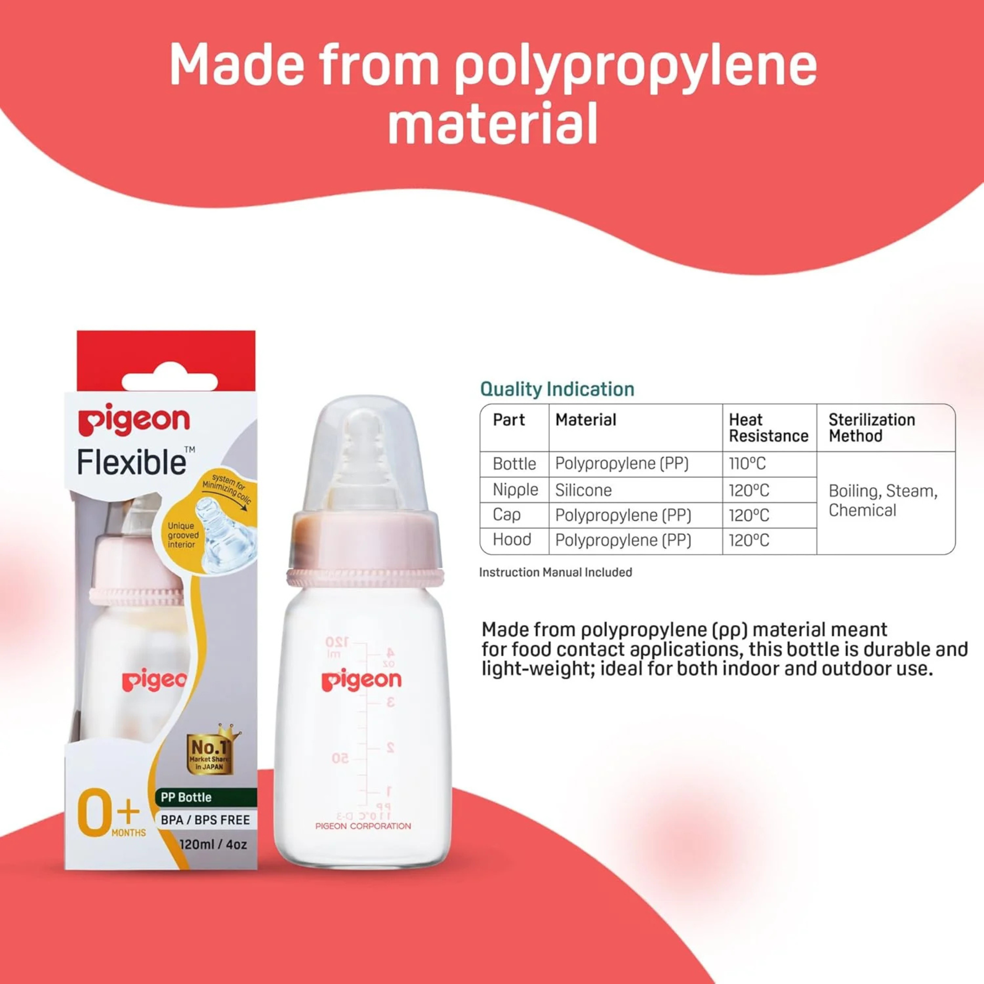 Pigeon Flexible PP Bottle | BPA/BPS Free (120ml/4oz) - 0M+