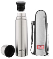 Milton Plain Lid 1000 Thermosteel Water Bottle 1 LTR, 24 Hr Hot and Cold I Leak Proof Lid, ISI Certified I Vacuum Insulated I for Office, Gym, School I Silver