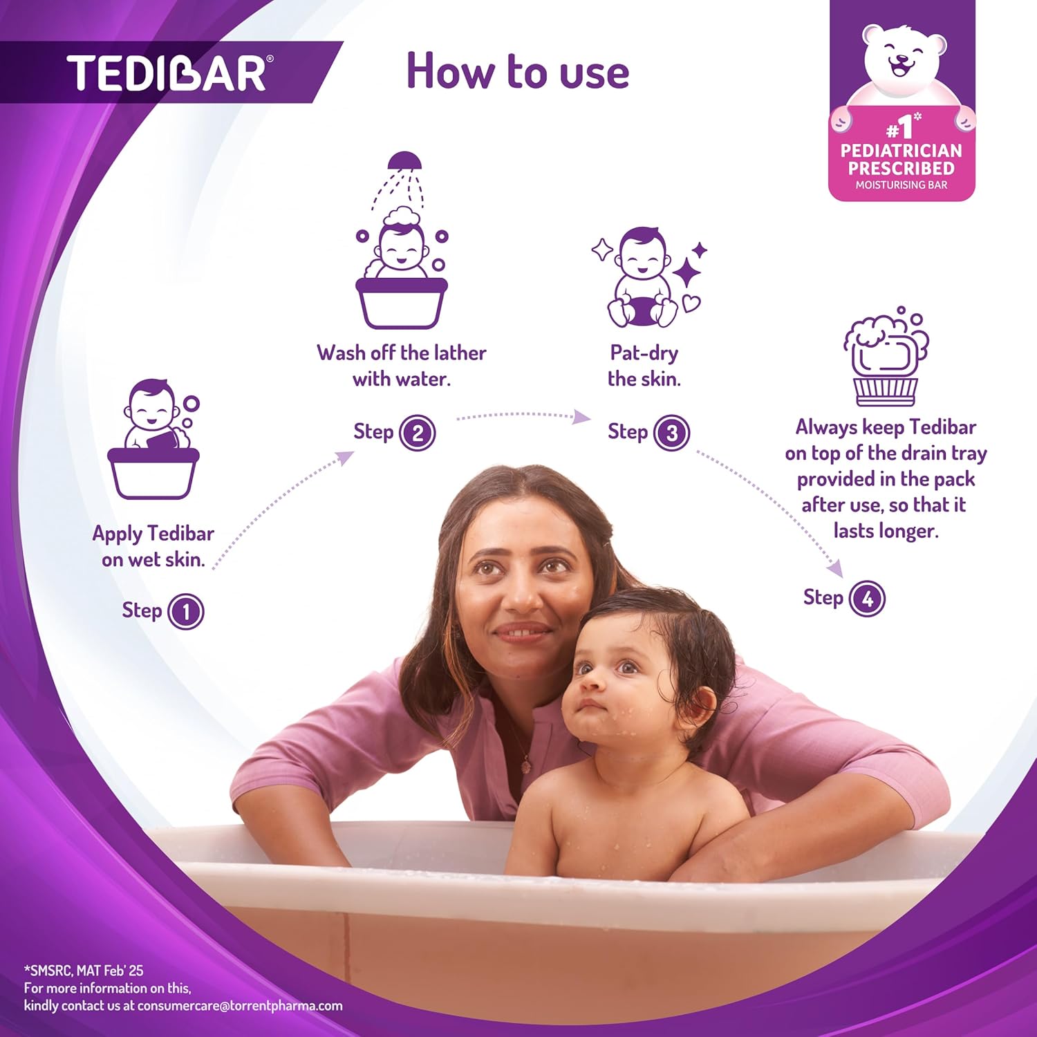 TediBar Bathing Bar for Sensitive Skin | Skin Friendly pH | Dermatologically Tested | 100% Soap Free - 75g (pack of 1)